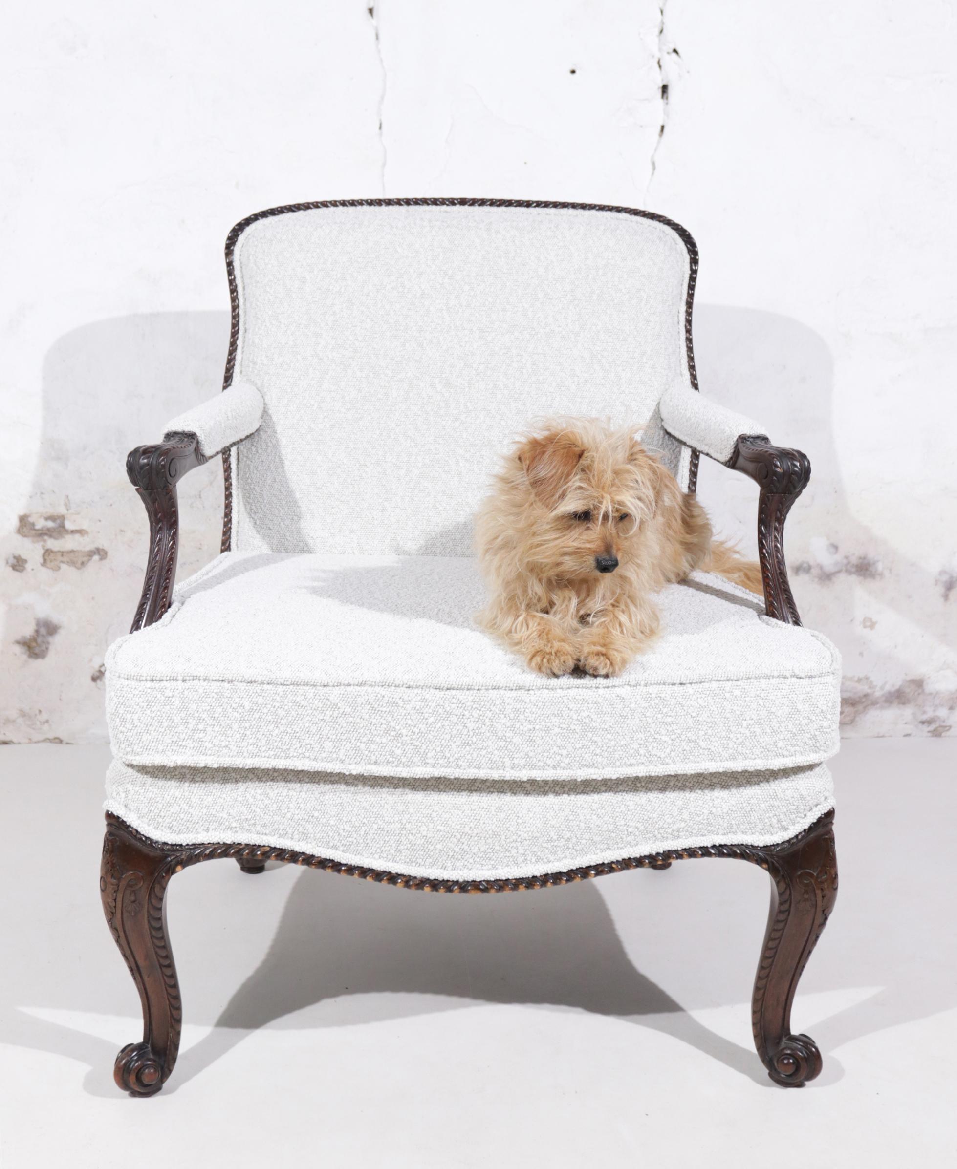 19th Century Mahogany Boucle Lounge Chair Louis XVI style 4