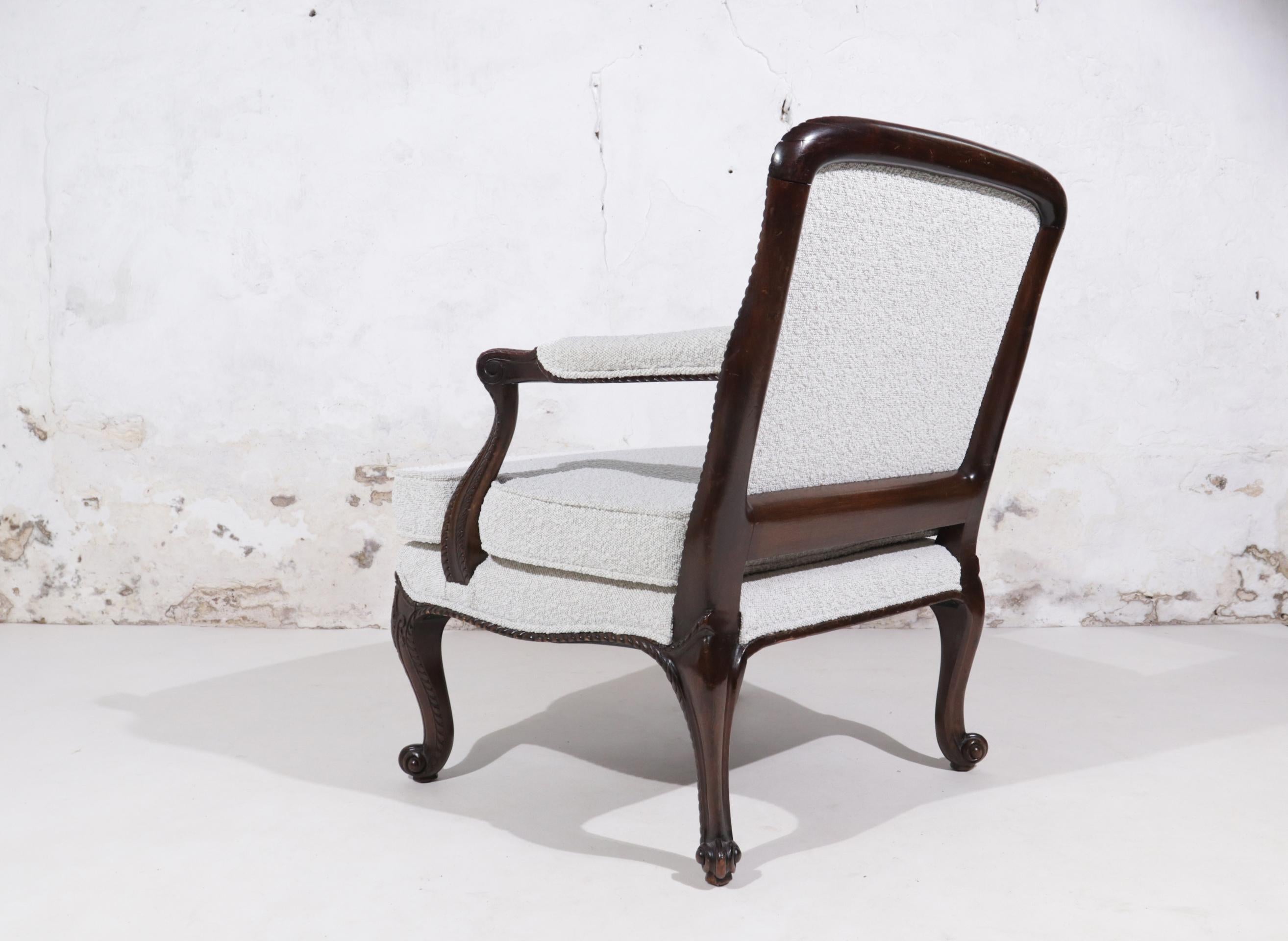 19th Century Mahogany Boucle Lounge Chair Louis XVI style 5