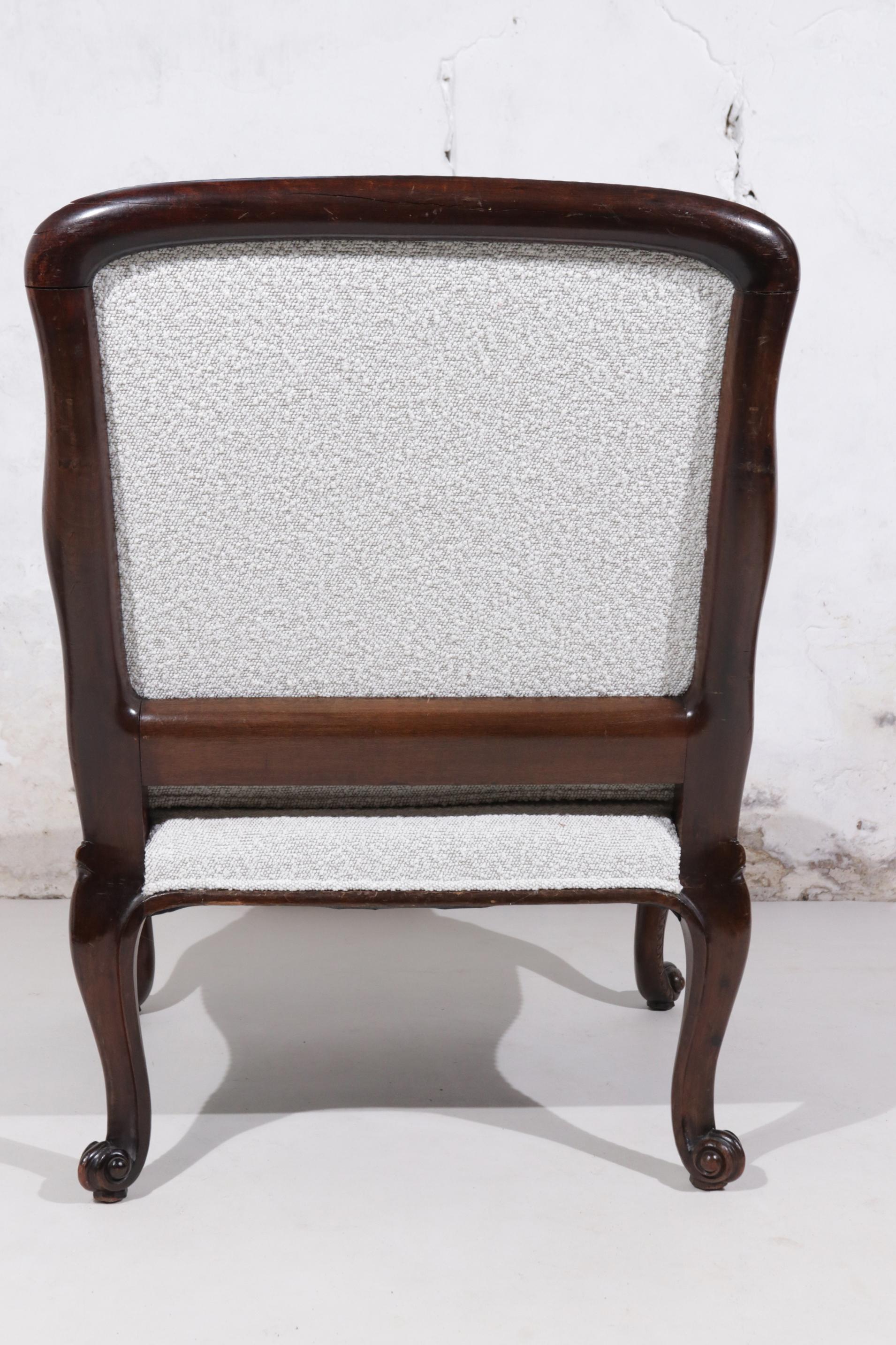 19th Century Mahogany Boucle Lounge Chair Louis XVI style 6