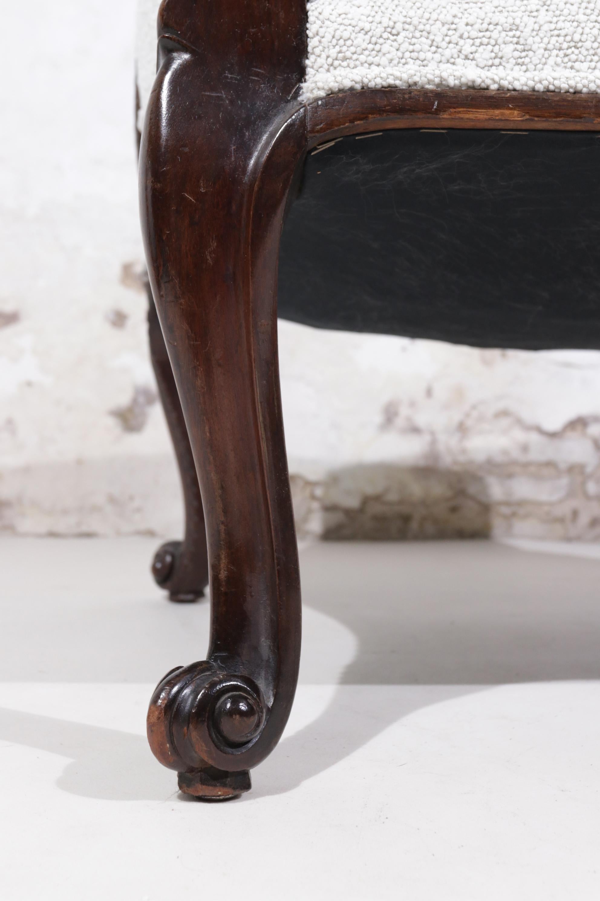 19th Century Mahogany Boucle Lounge Chair Louis XVI style 7