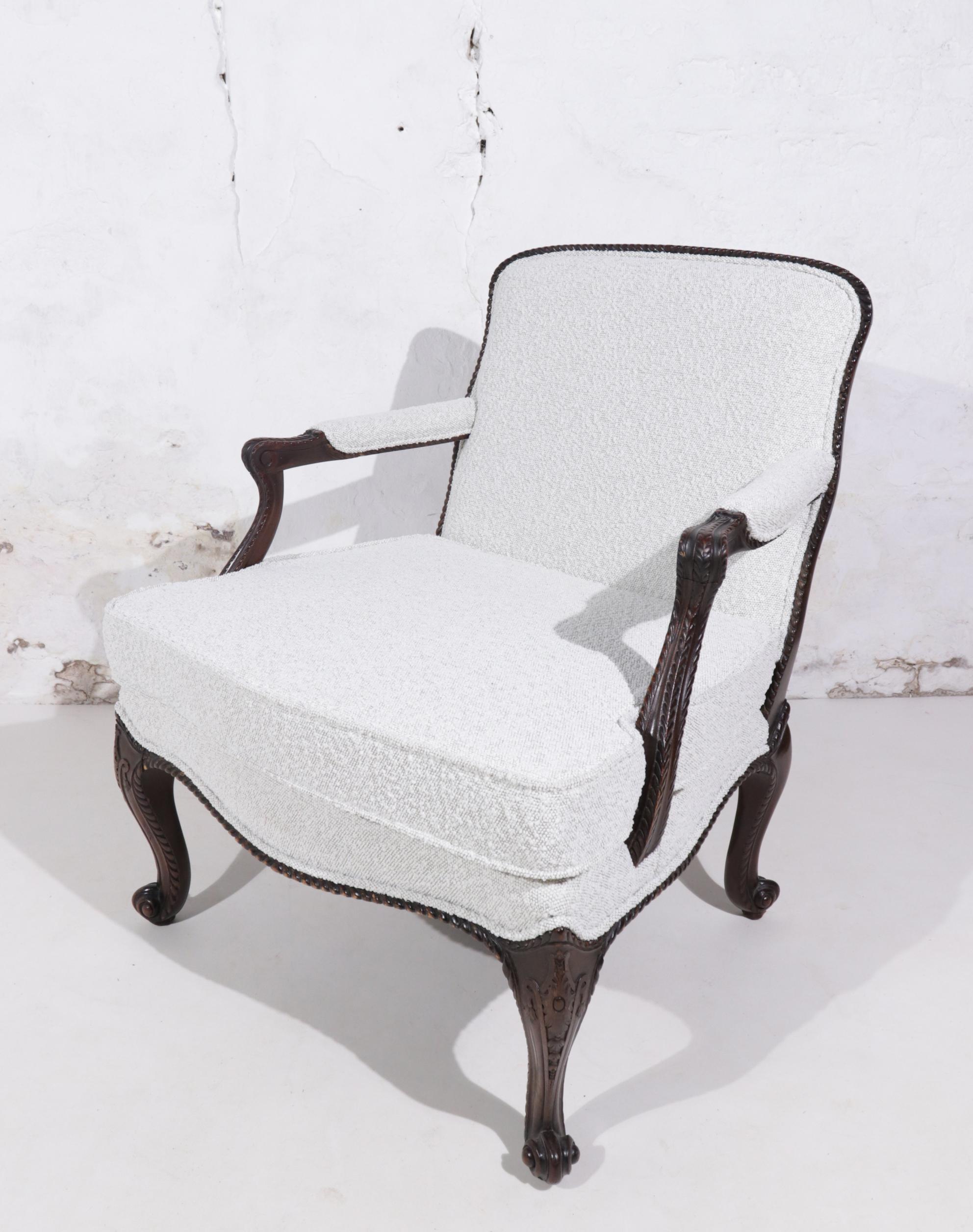 19th Century Mahogany Boucle Lounge Chair Louis XVI style 2