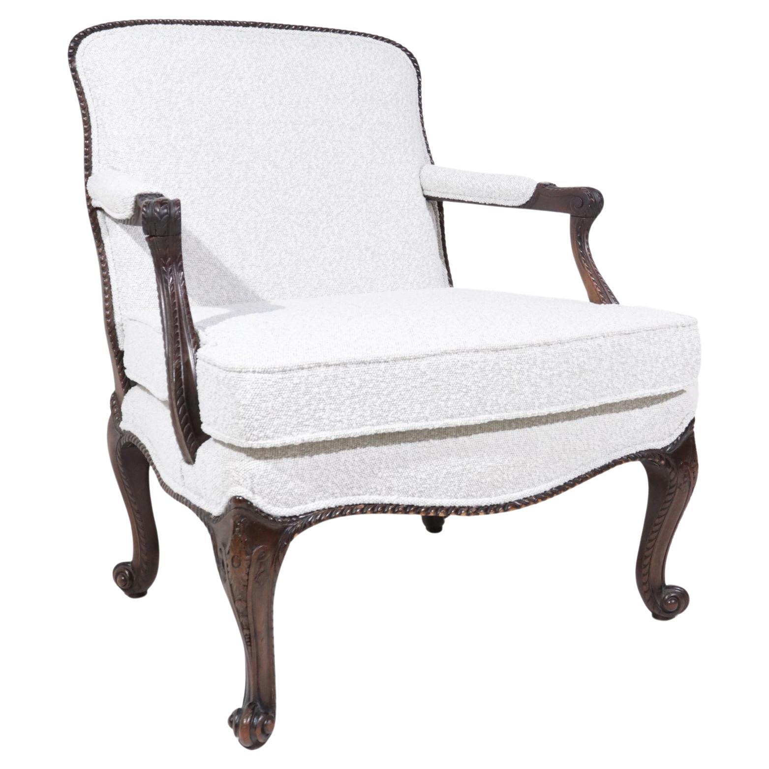 19th Century Mahogany Boucle Lounge Chair Louis XVI style