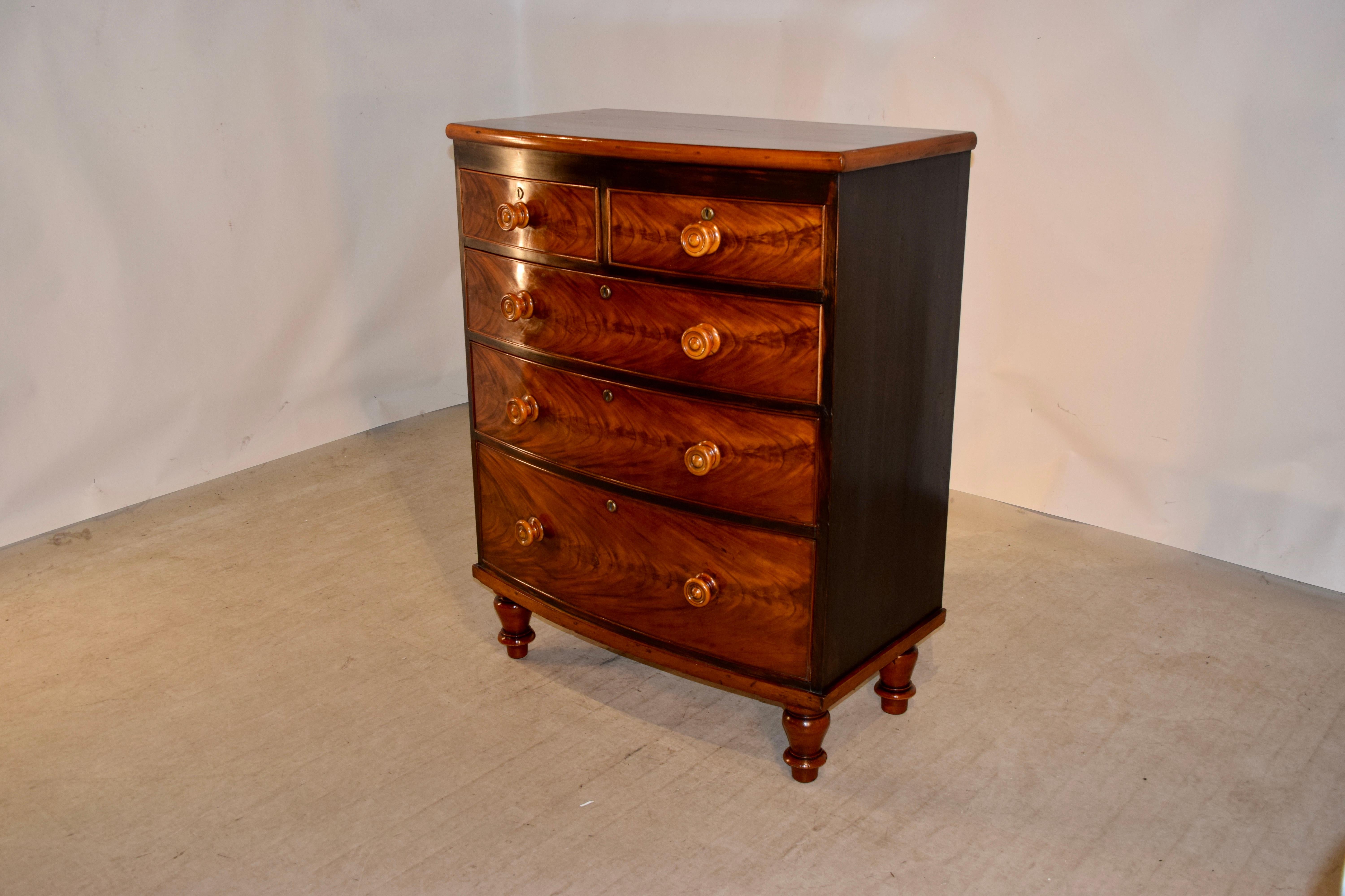 19th Century Mahogany Bow Front Chest In Good Condition In High Point, NC