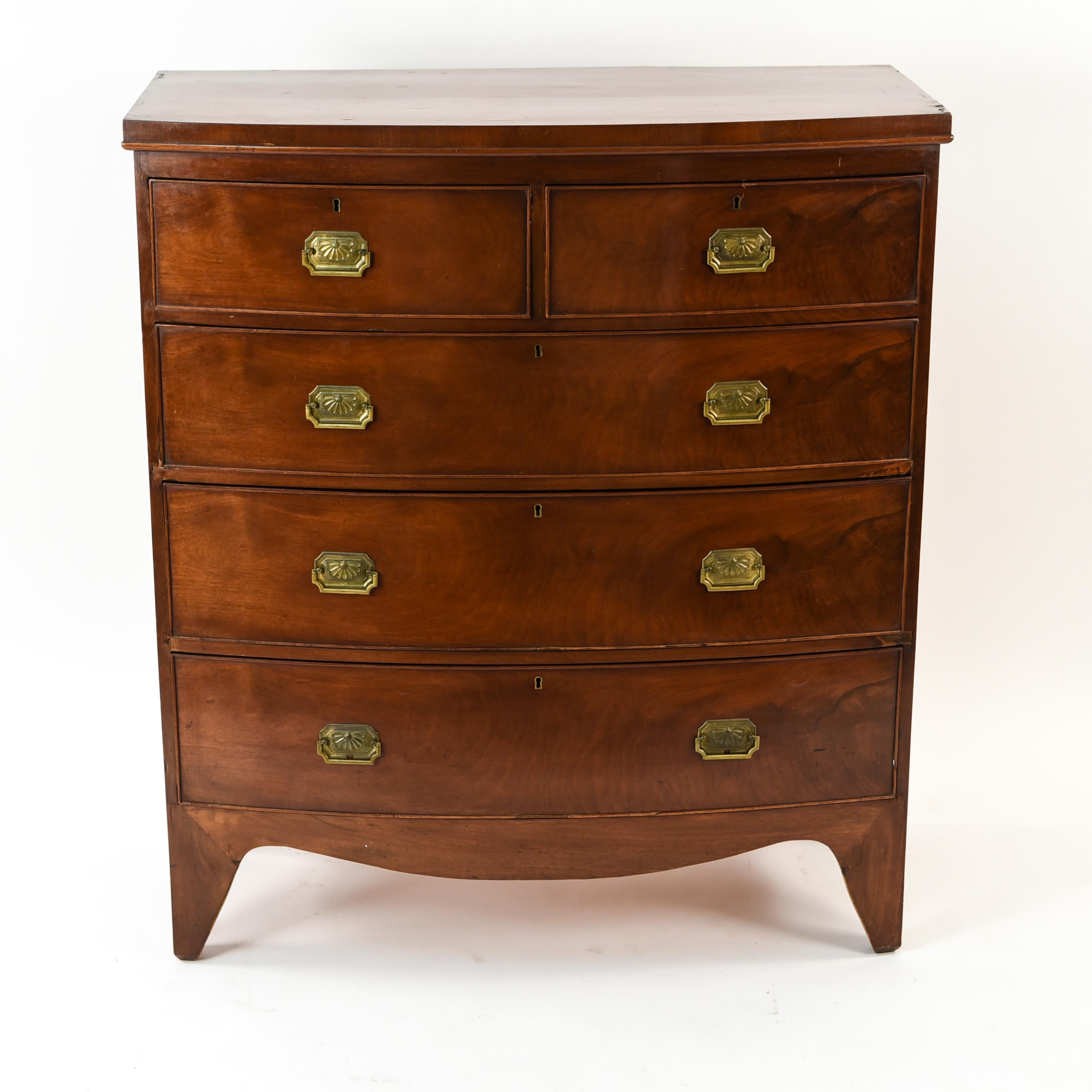 19th Century Mahogany Bow Front English Regency Chest of Drawers In Good Condition In Norwalk, CT