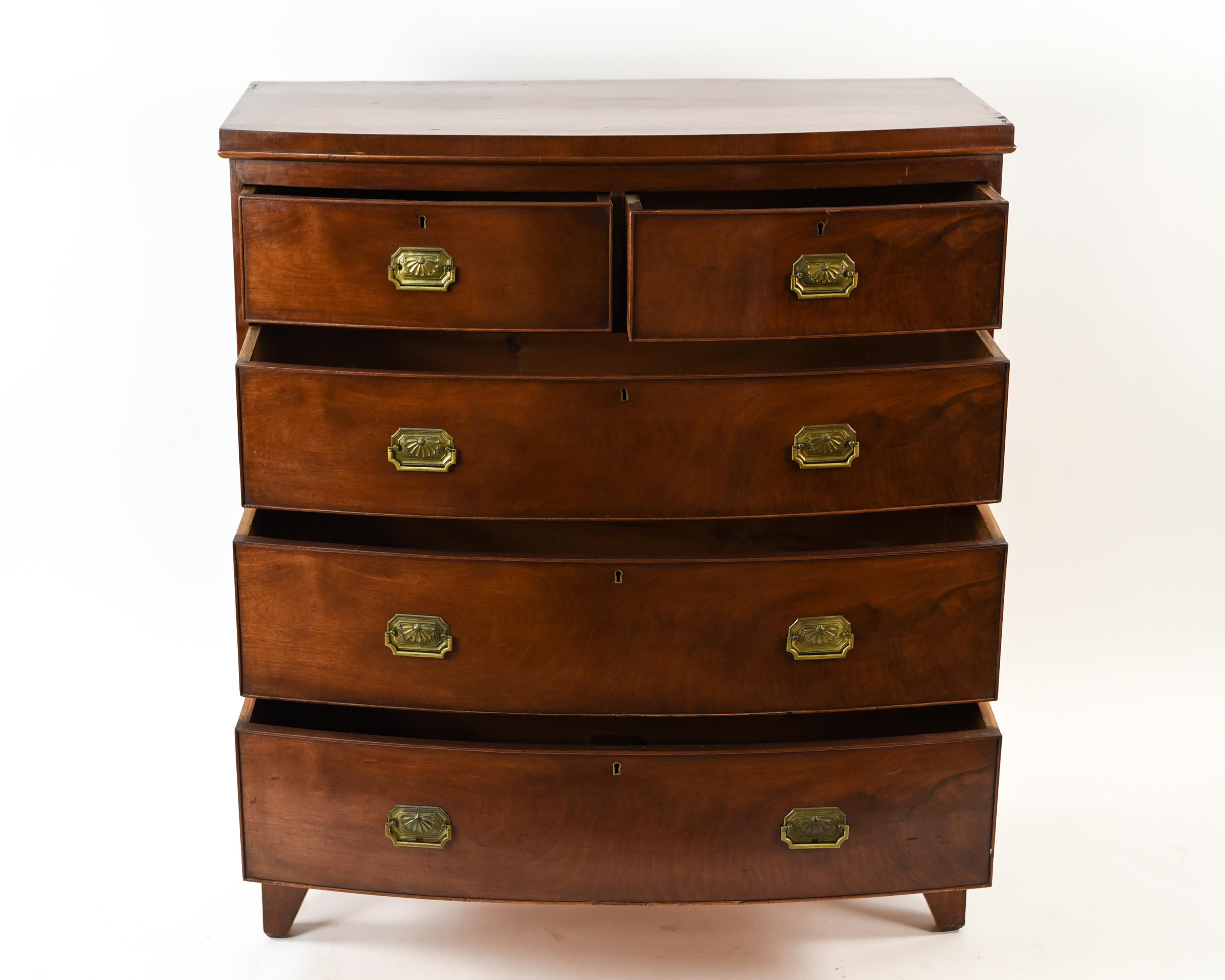 19th Century Mahogany Bow Front English Regency Chest of Drawers 1