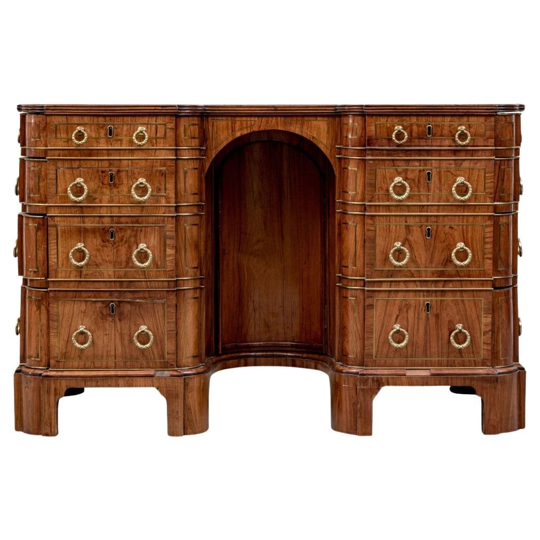19th Century Mahogany Brass Inlaid Knee Hole Desk for Restoration