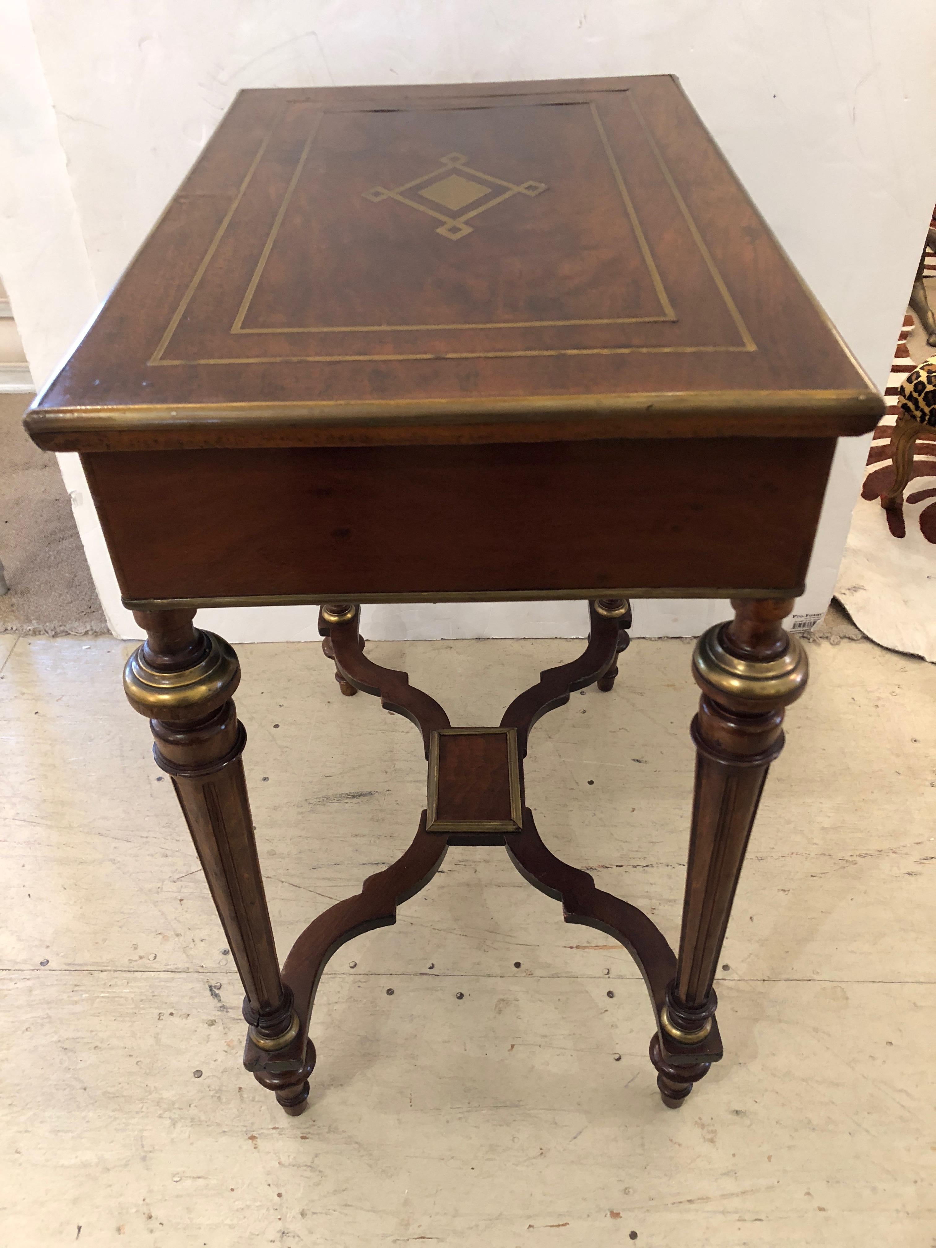 19th Century Mahogany and Brass Inlaid Side Table with Interior Compartments For Sale 5