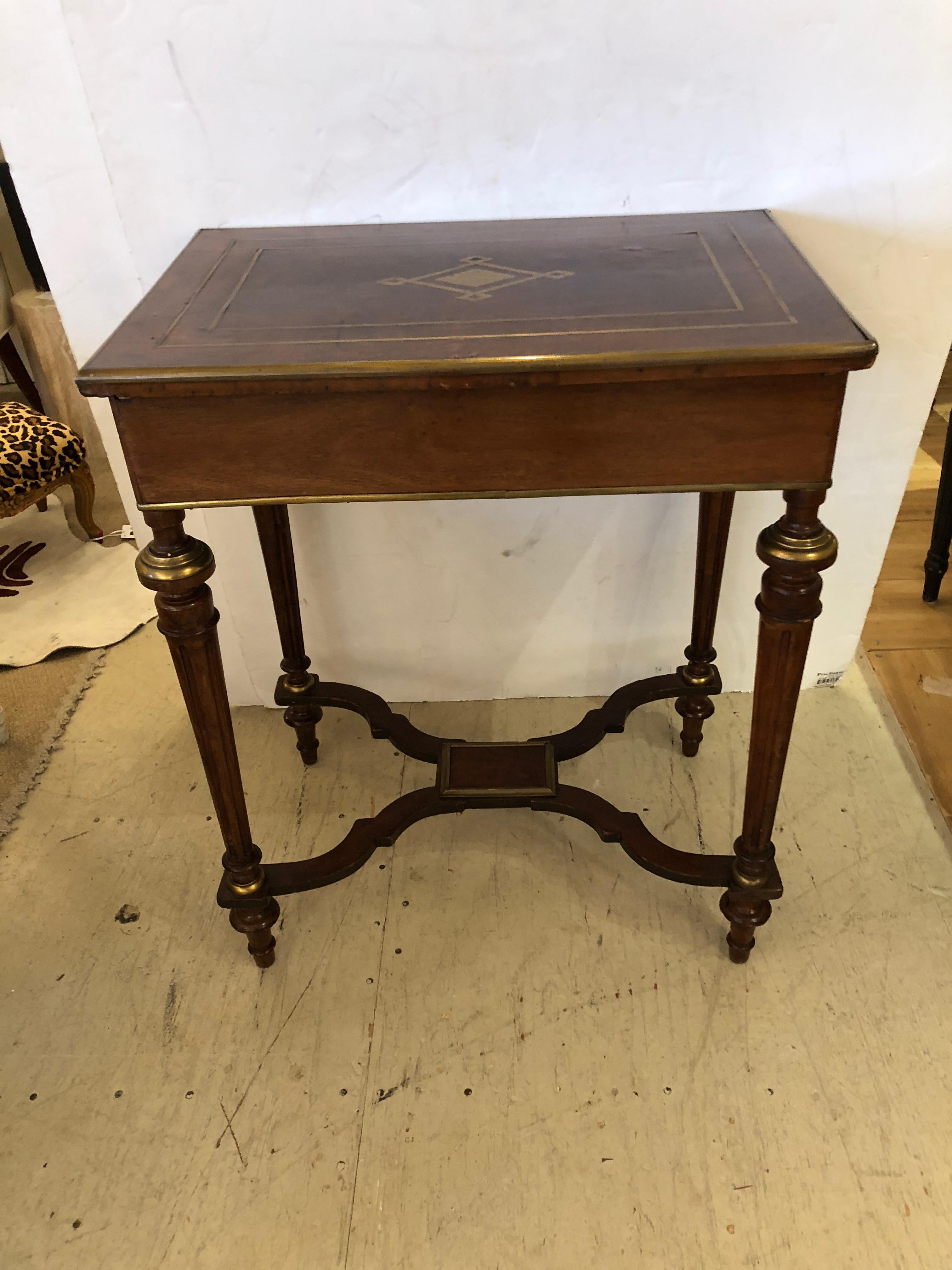 19th Century Mahogany and Brass Inlaid Side Table with Interior Compartments For Sale 6