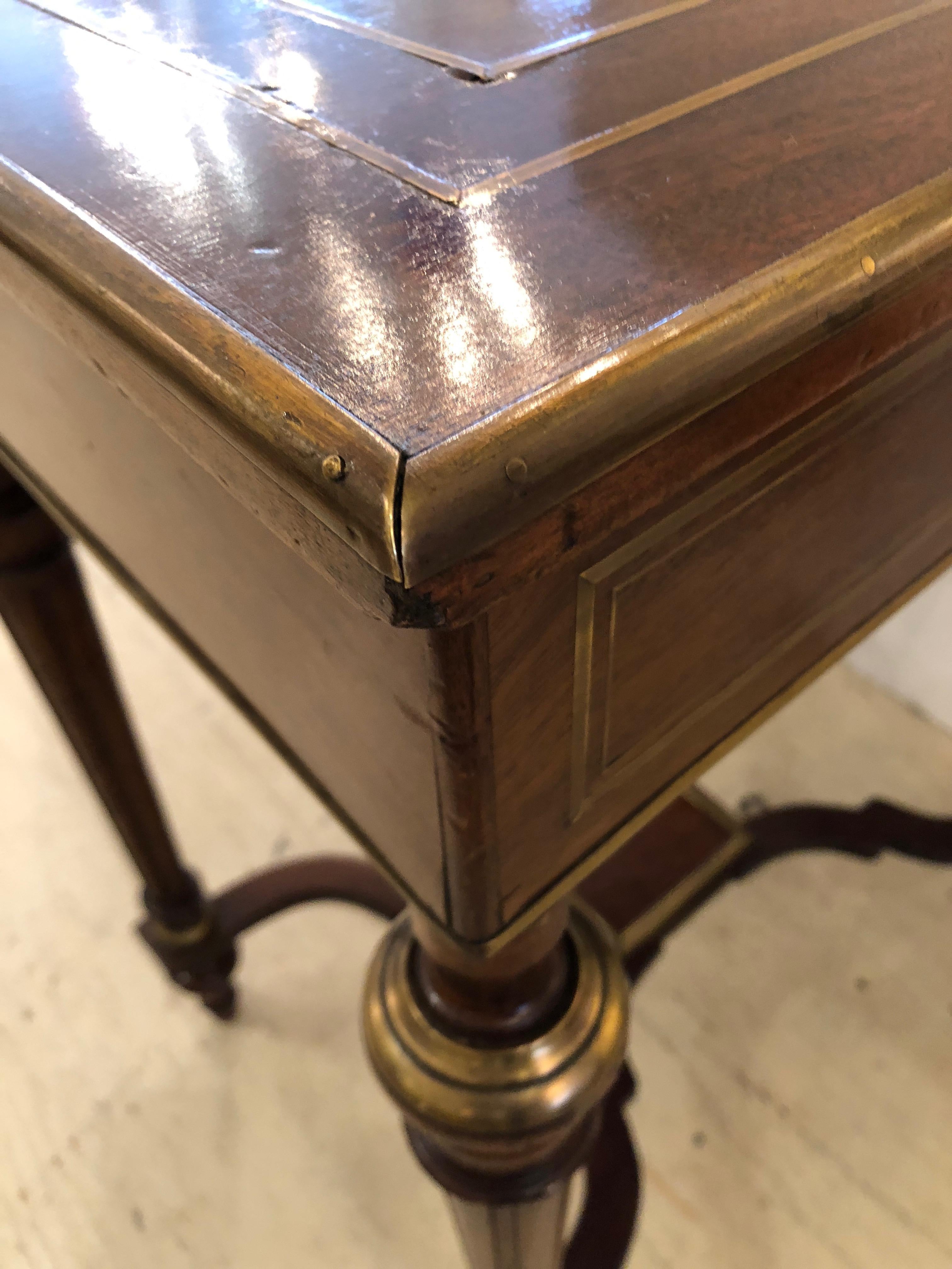 19th Century Mahogany and Brass Inlaid Side Table with Interior Compartments For Sale 9