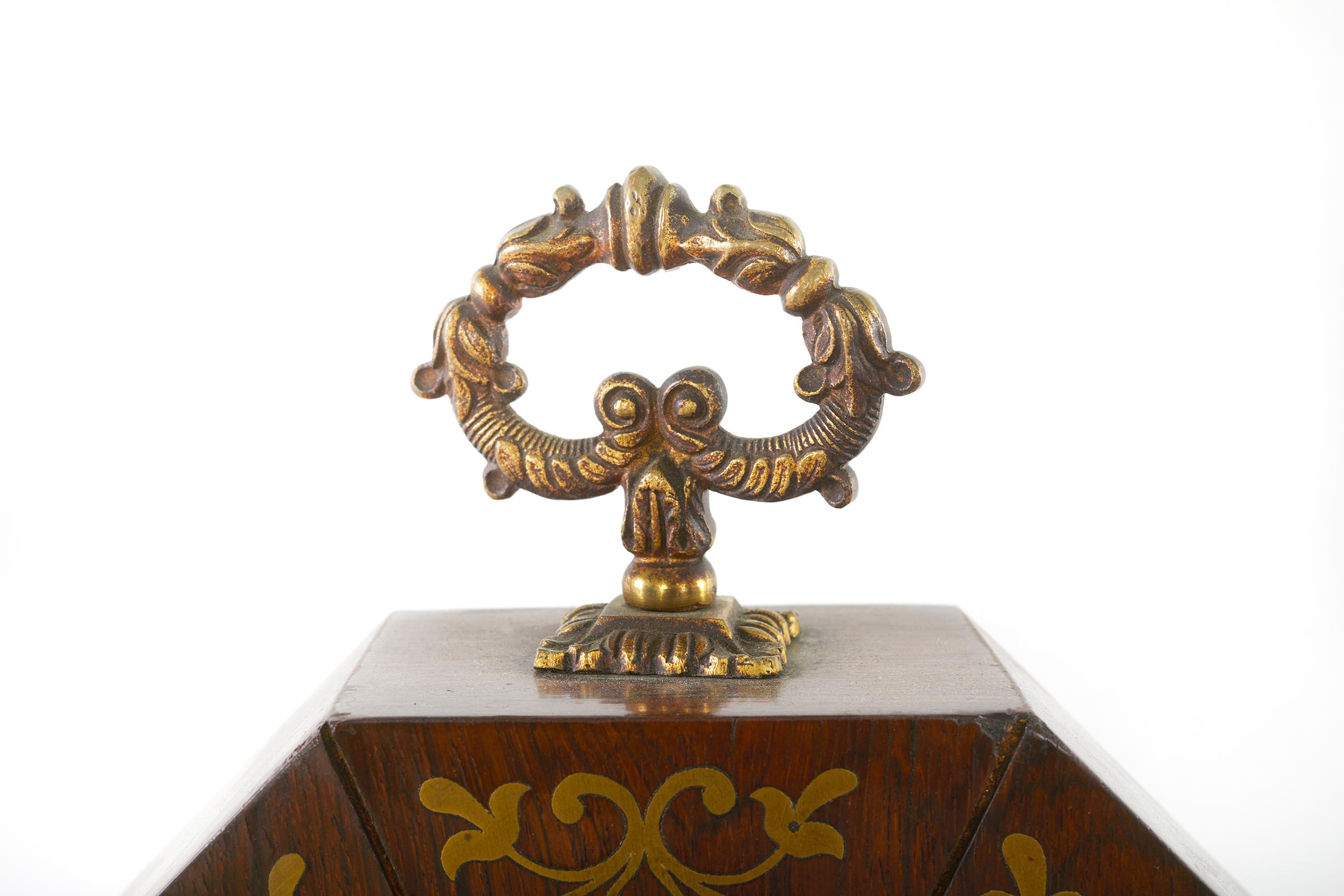 Early 19th Century 19th Century Mahogany / Brass Inlay Desk Clock For Sale