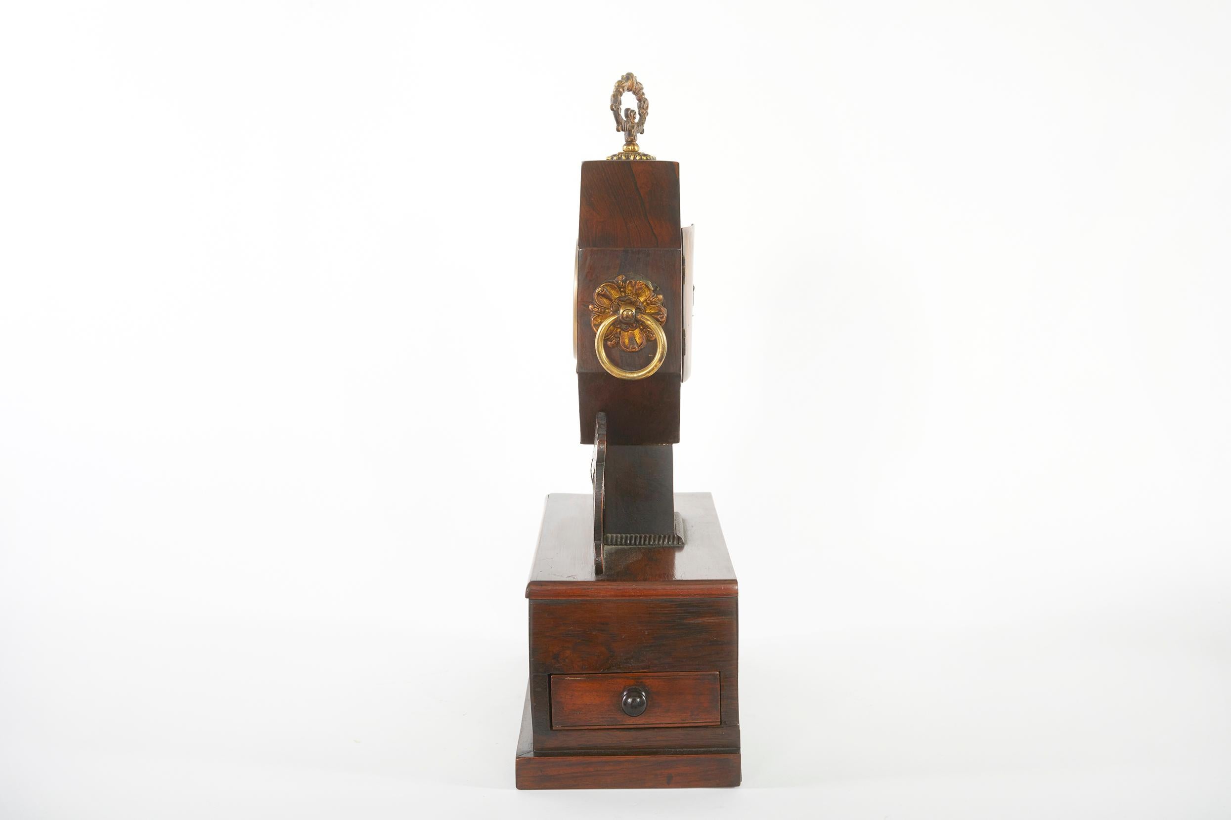 19th Century Mahogany / Brass Inlay Desk Clock For Sale 2
