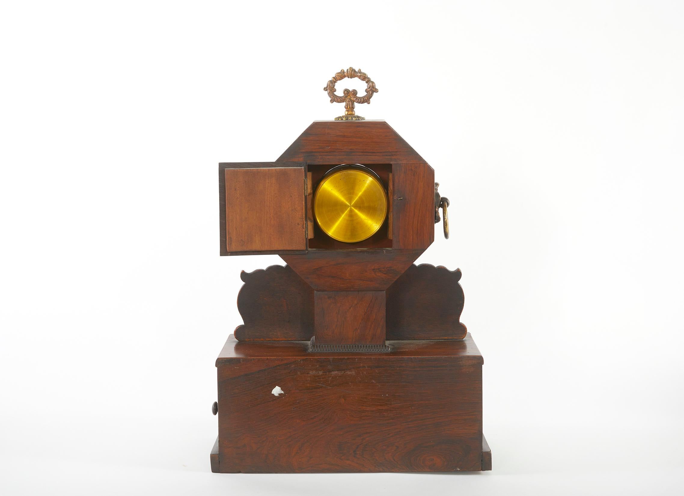 19th Century Mahogany / Brass Inlay Desk Clock For Sale 3
