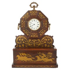 Antique 19th Century Mahogany / Brass Inlay Desk Clock