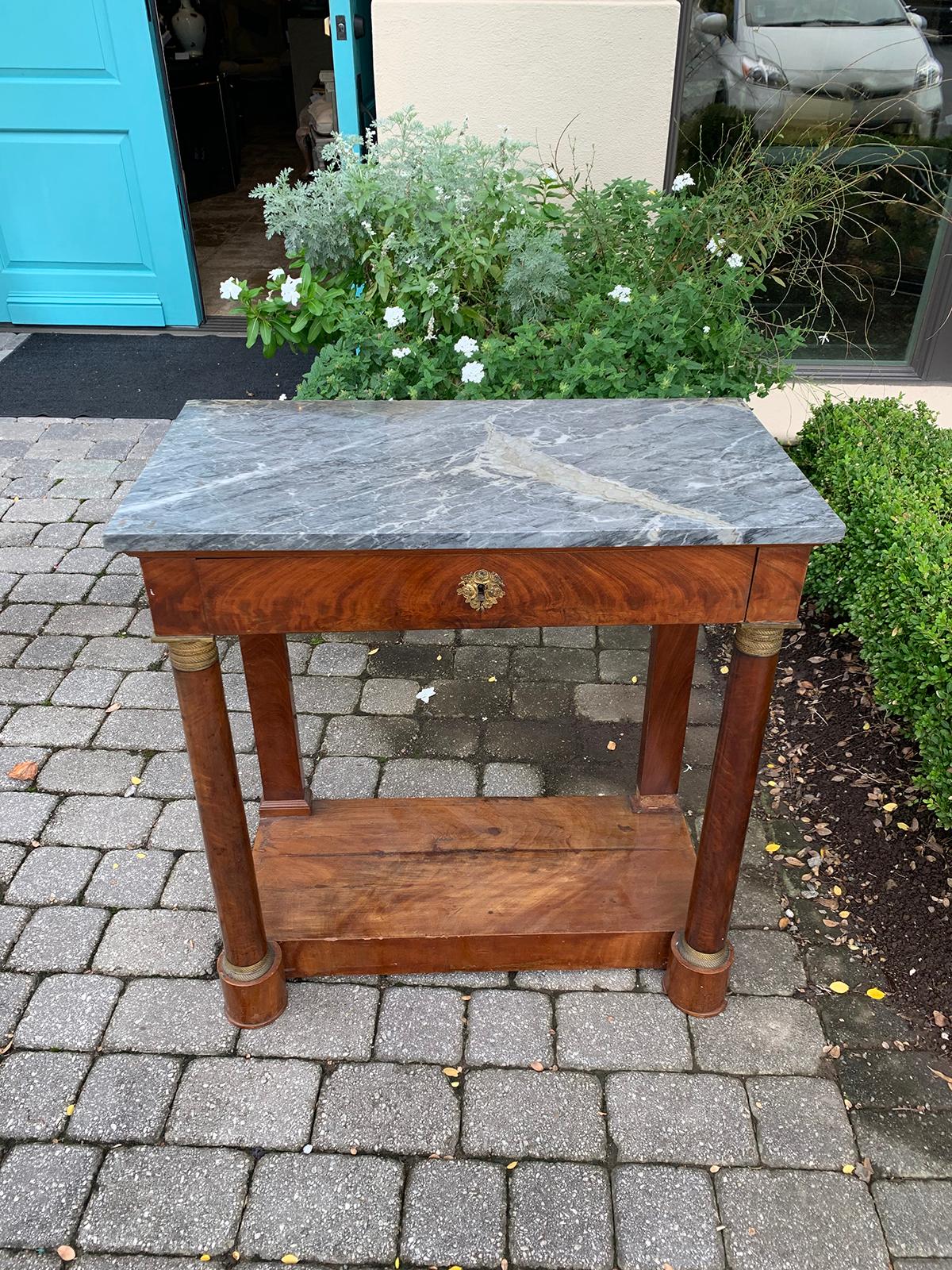 19th Century Mahogany Bronze Mounted Console with Grey Marble-Top, One-Drawer 9