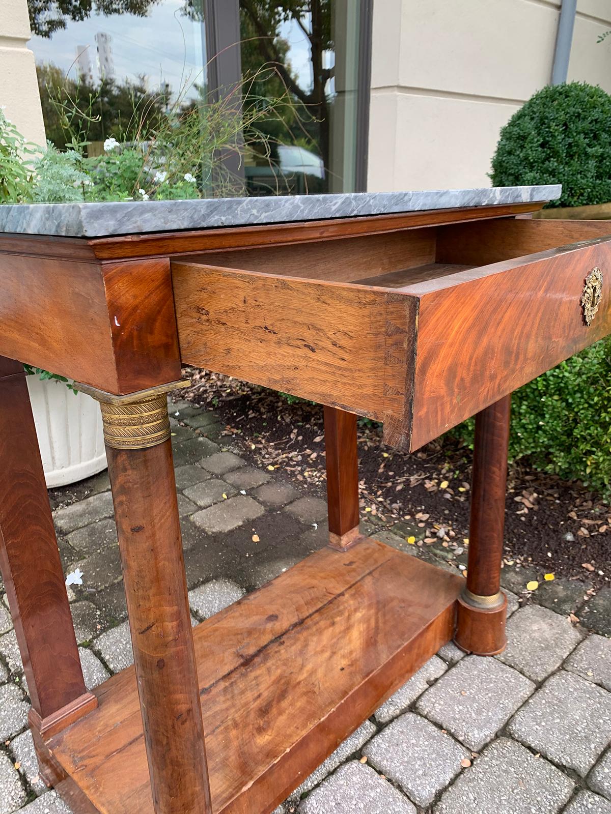 19th Century Mahogany Bronze Mounted Console with Grey Marble-Top, One-Drawer 3