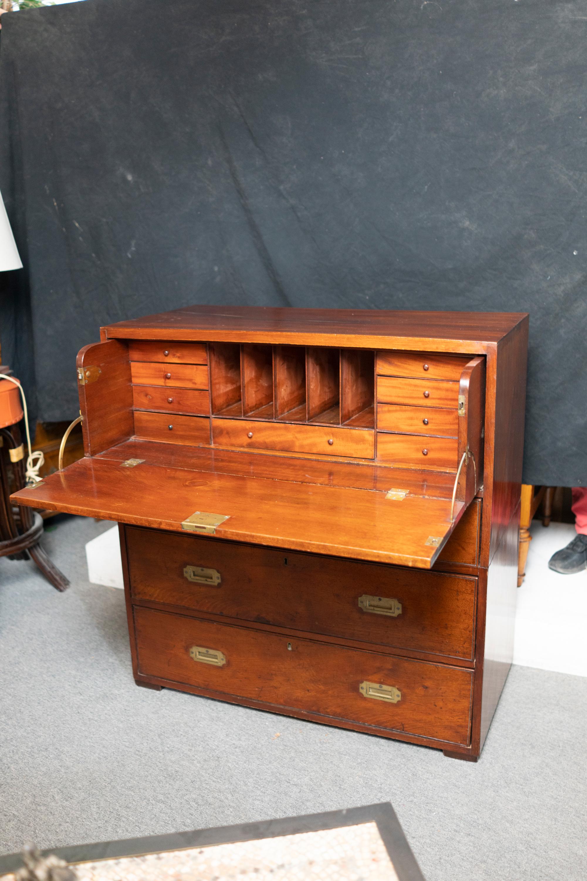 English 19th Century Mahogany Campaign Chest For Sale