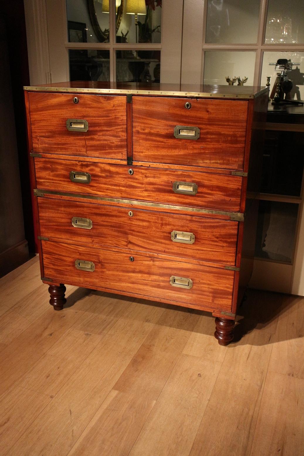 19th Century Mahogany Campaign Chest of Drawers 10
