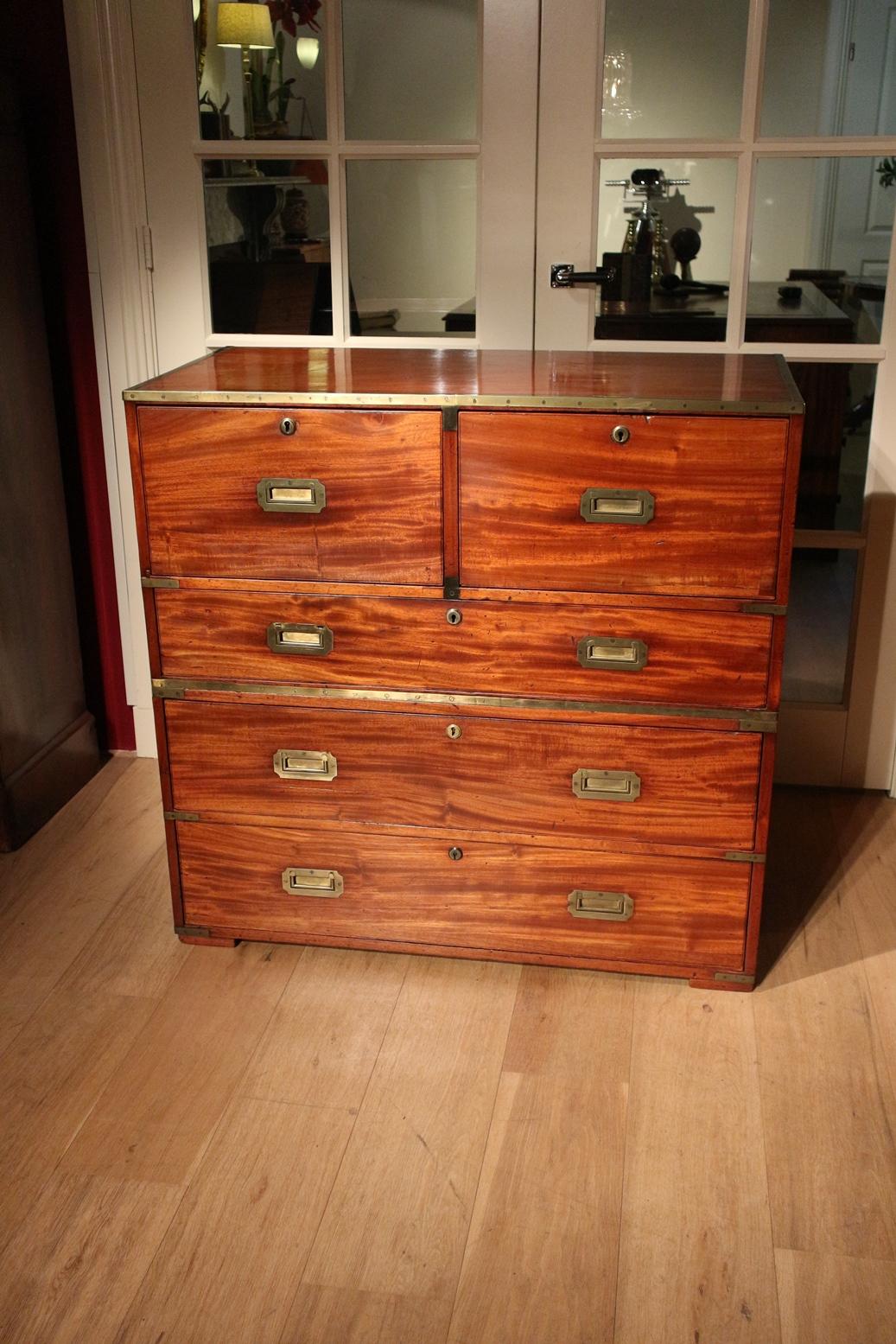 19th Century Mahogany Campaign Chest of Drawers 11