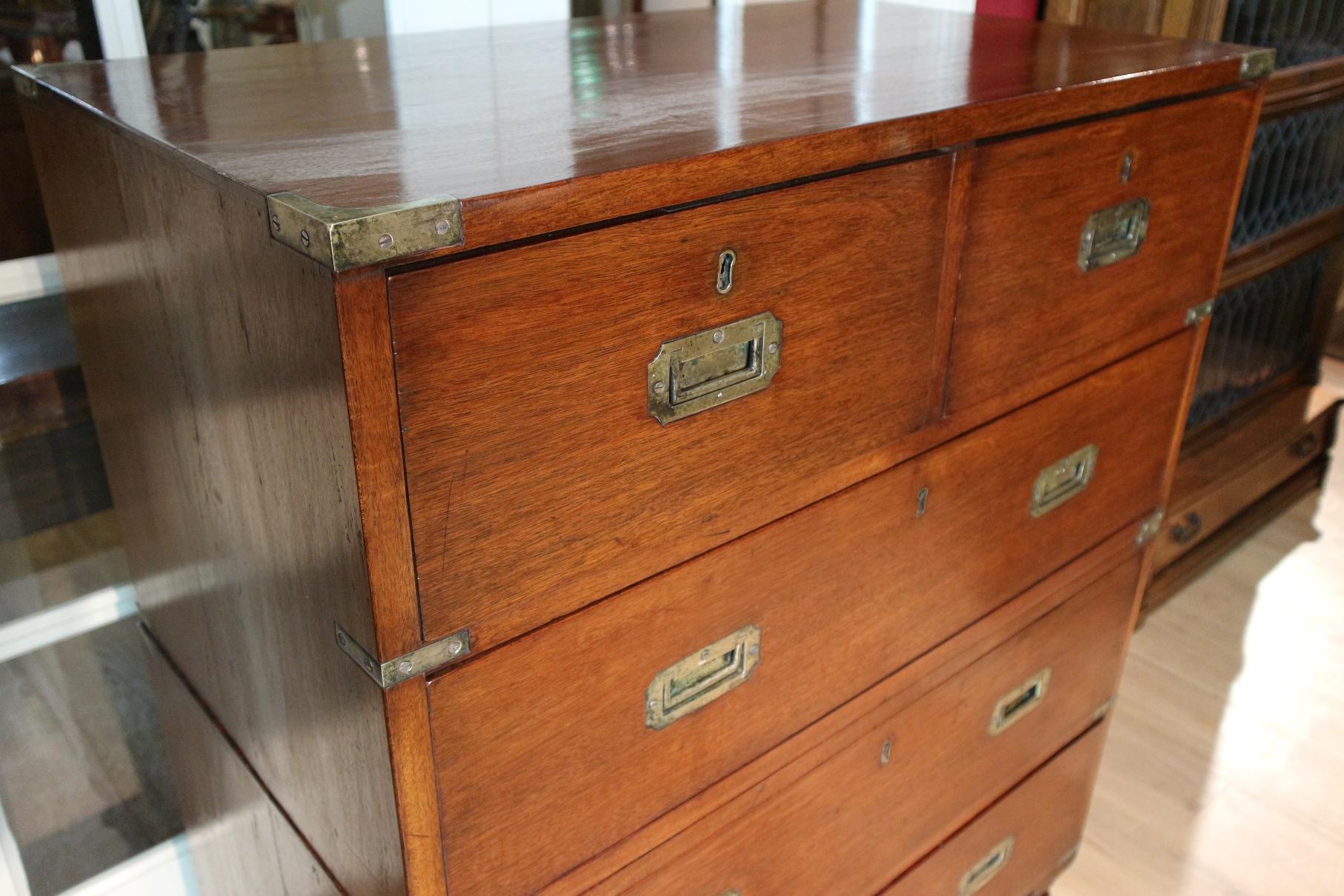English 19th Century Mahogany Campaign Chest of Drawers