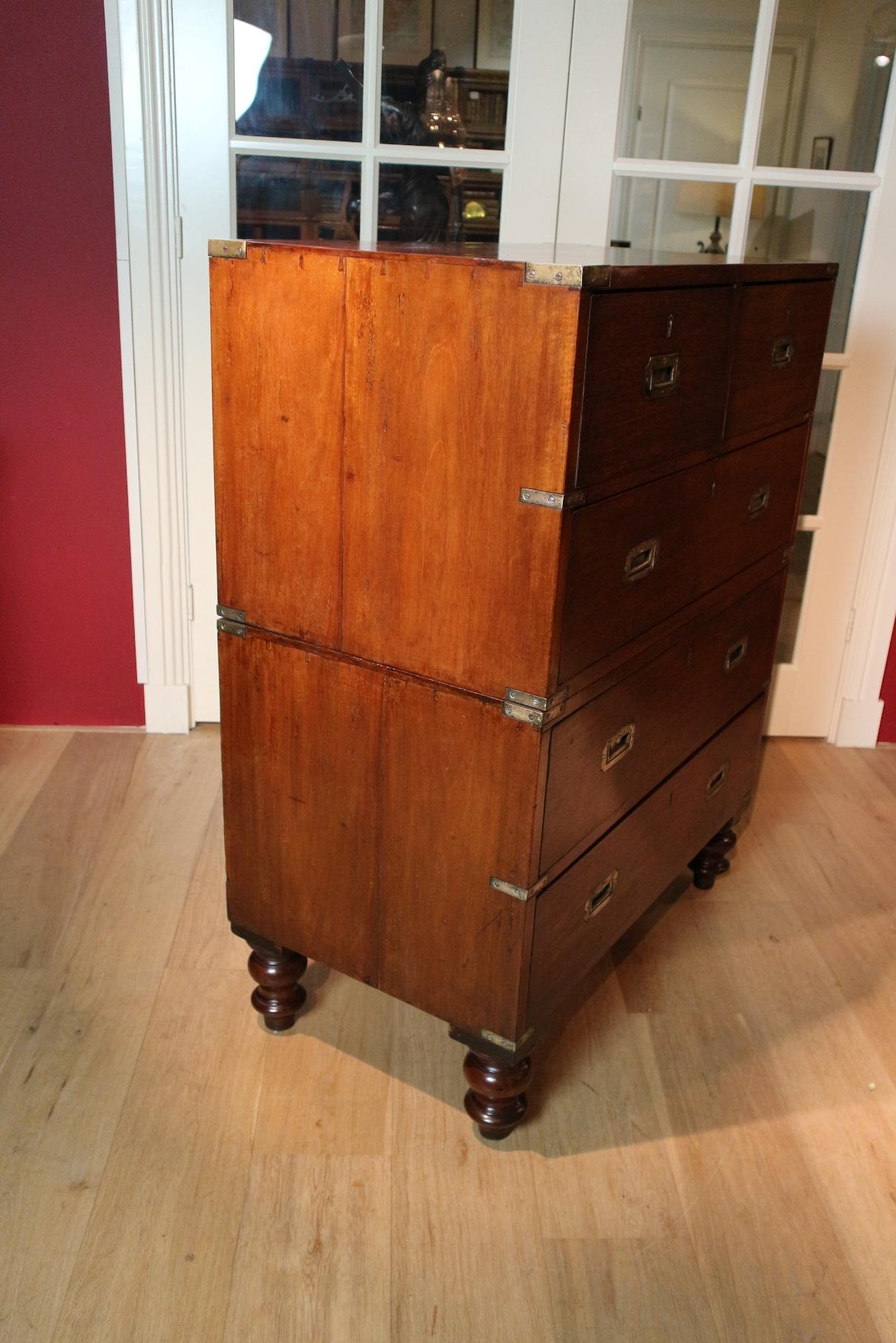 19th Century Mahogany Campaign Chest of Drawers 1
