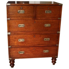 19th Century Mahogany Campaign Chest of Drawers Antique 19th Century Mahogany Campaign Chest of Drawers