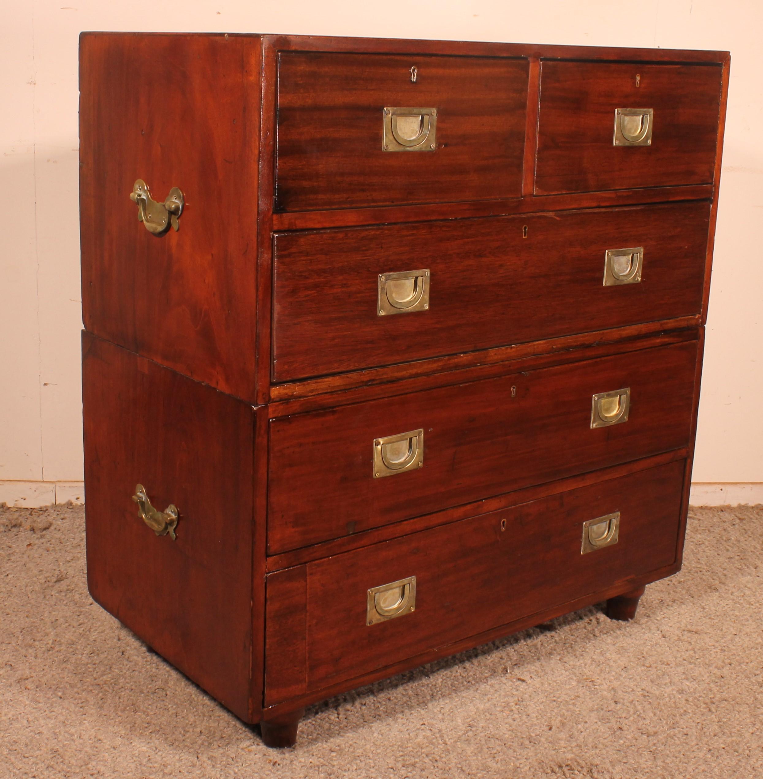 19th Century Mahogany Campaign or Marine Chest of Drawers In Good Condition For Sale In Brussels, Brussels