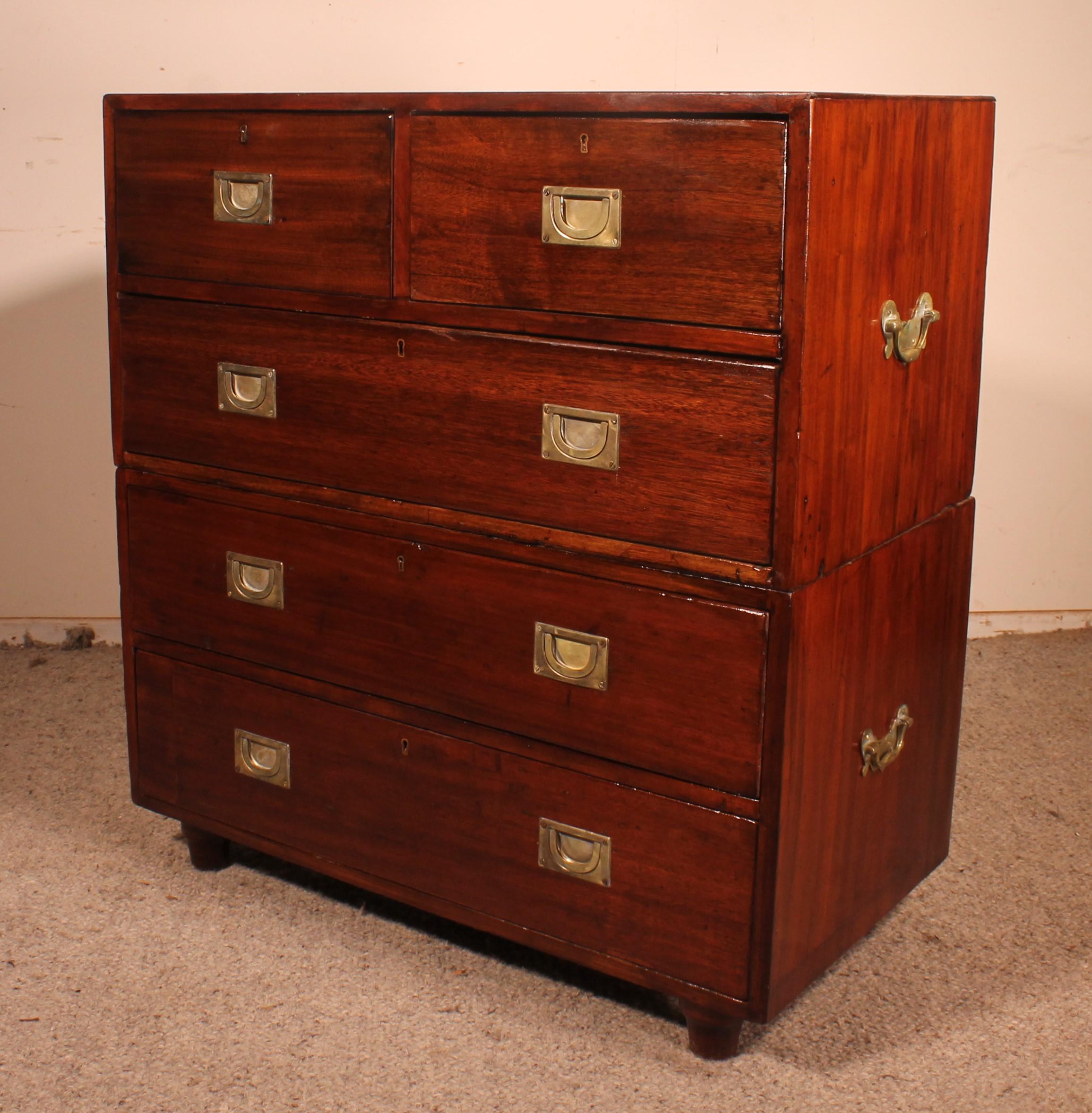 19th Century Mahogany Campaign or Marine Chest of Drawers For Sale 4