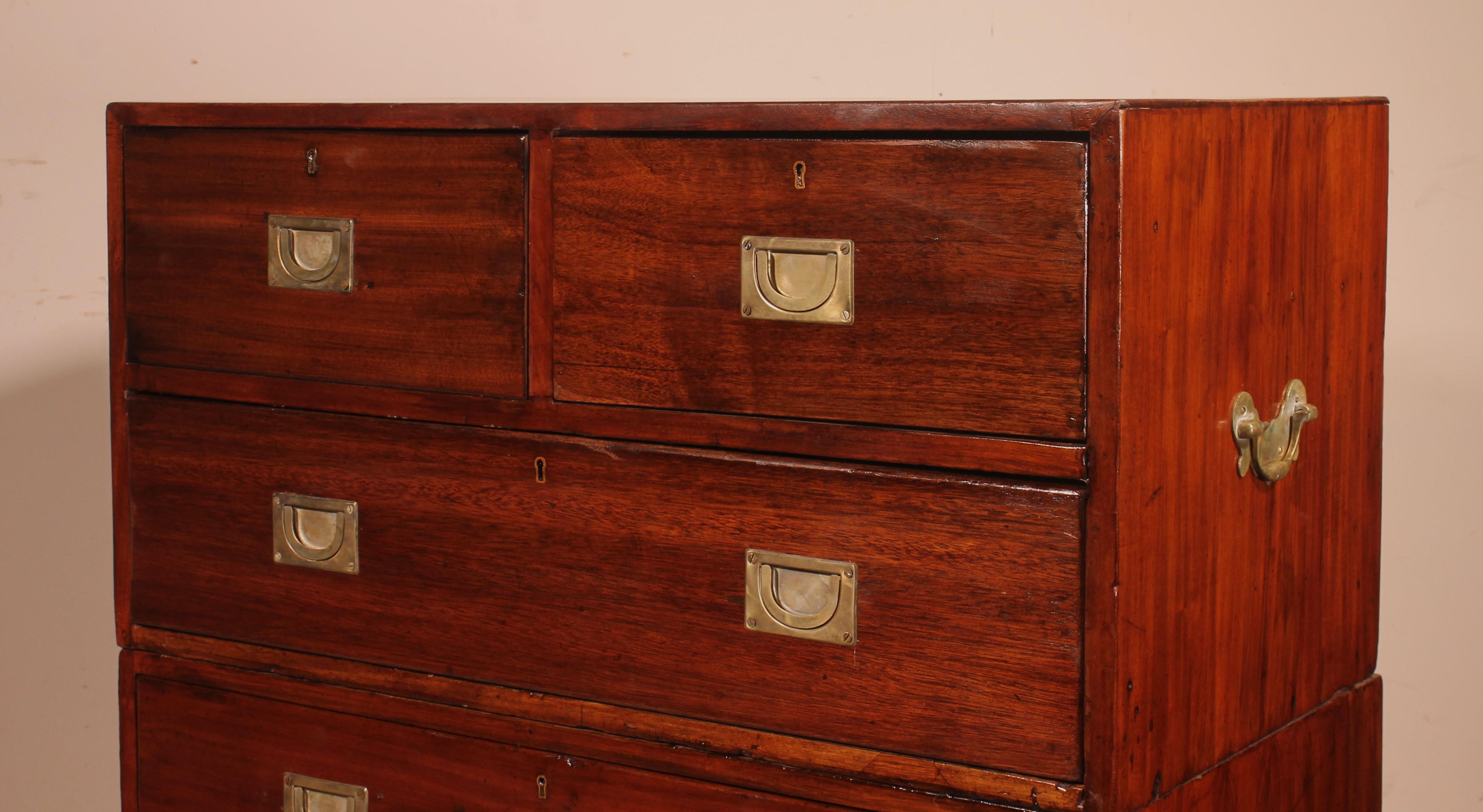 19th Century Mahogany Campaign or Marine Chest of Drawers For Sale 5