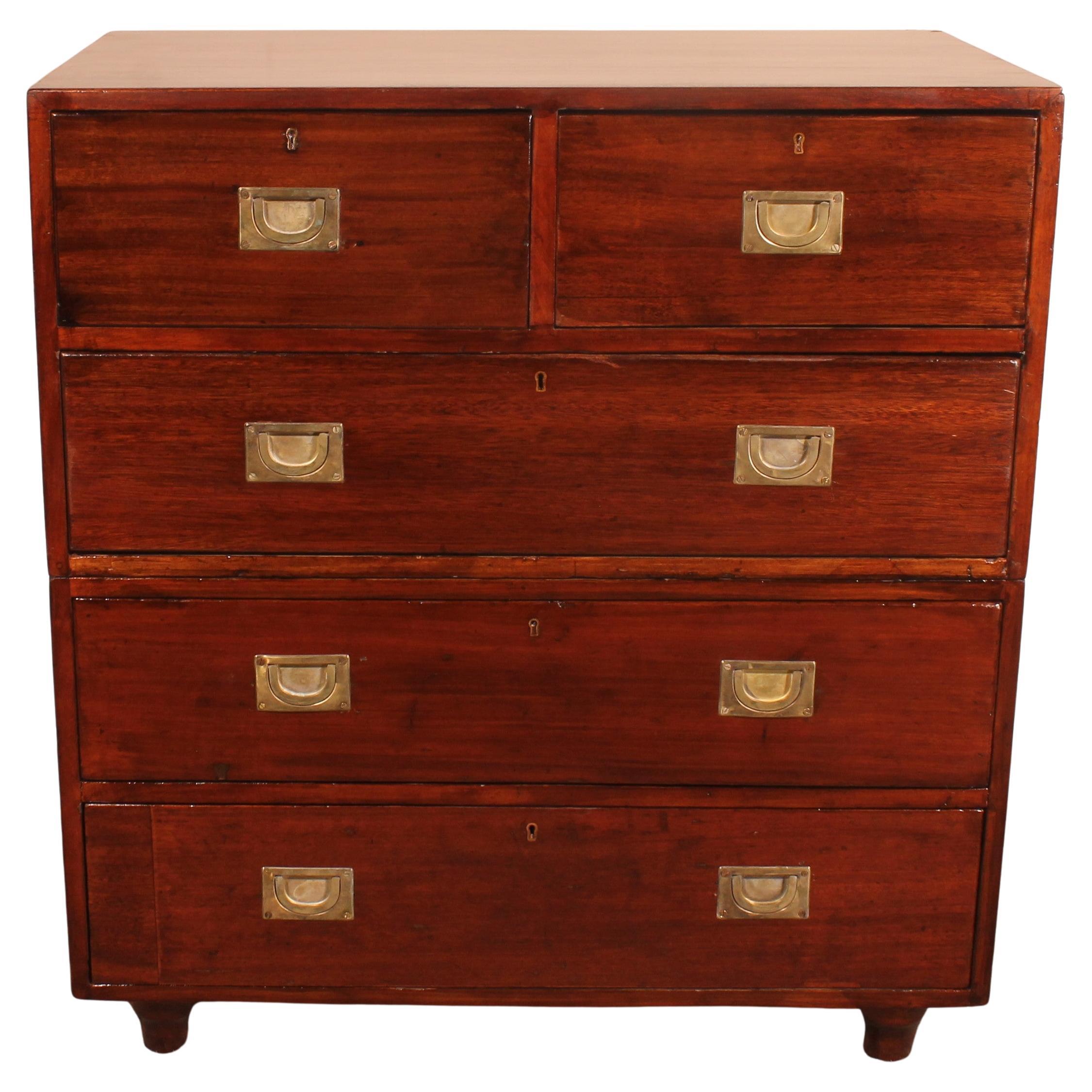 19th Century Mahogany Campaign or Marine Chest of Drawers For Sale