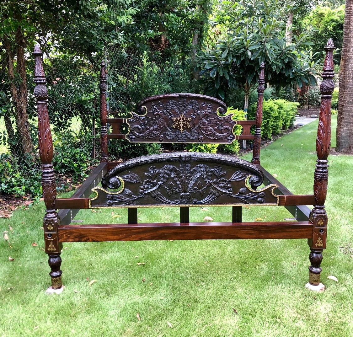 19th Century Mahogany Caribbean Pineapple Poster King Size Bed For Sale 12