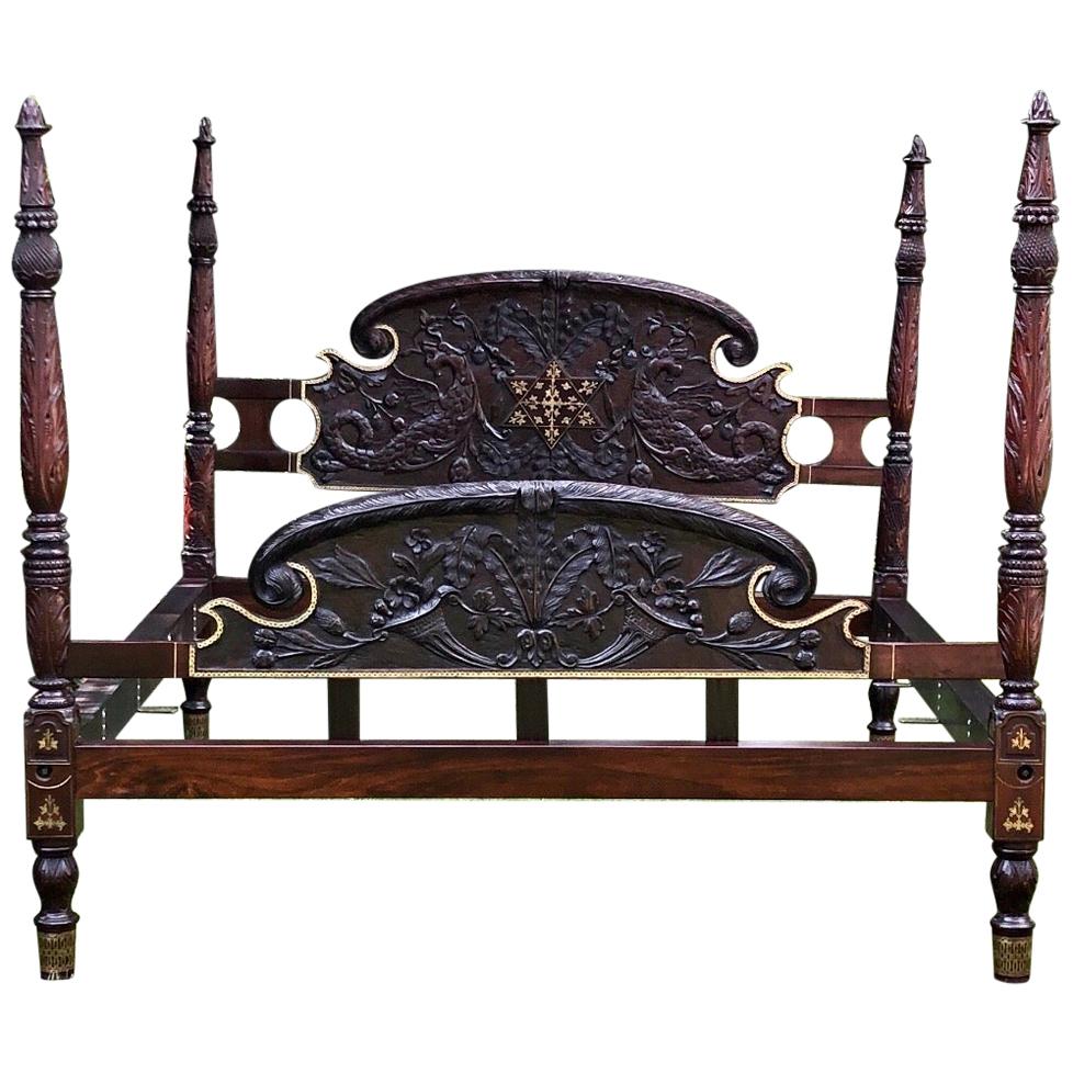 19th Century Mahogany Caribbean Pineapple Poster King Size Bed For Sale
