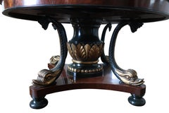 19th Century Mahogany Center Table with Finely Carved Gilt Dolphin Base