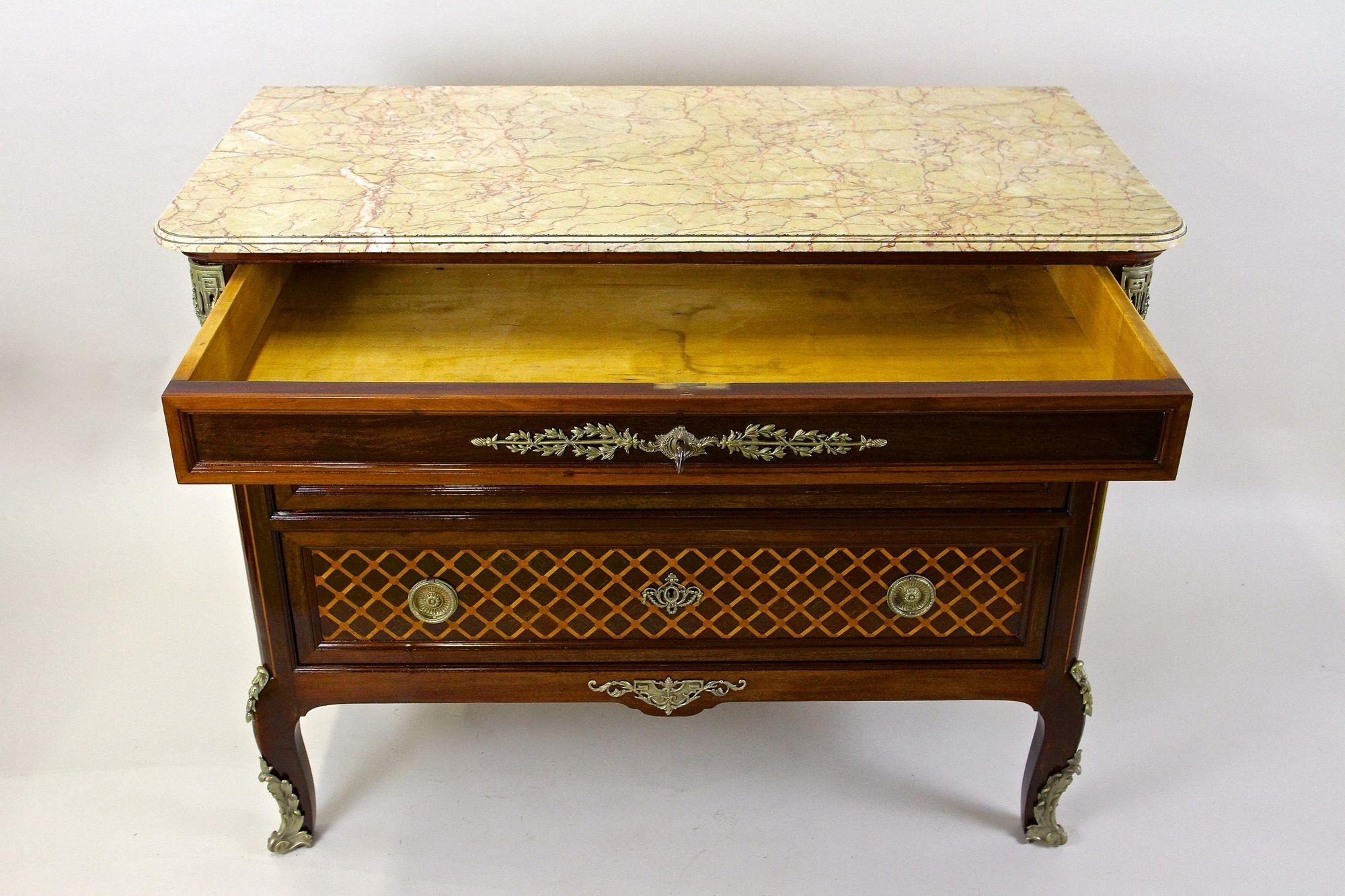 19th Century Mahogany Chest Of Drawers With Marquetry Works, France circa 1870 For Sale 7