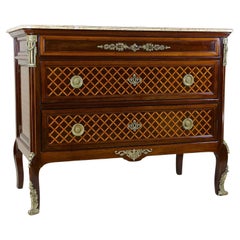 19th Century Mahogany Chest Of Drawers With Marquetry Works, France circa 1870