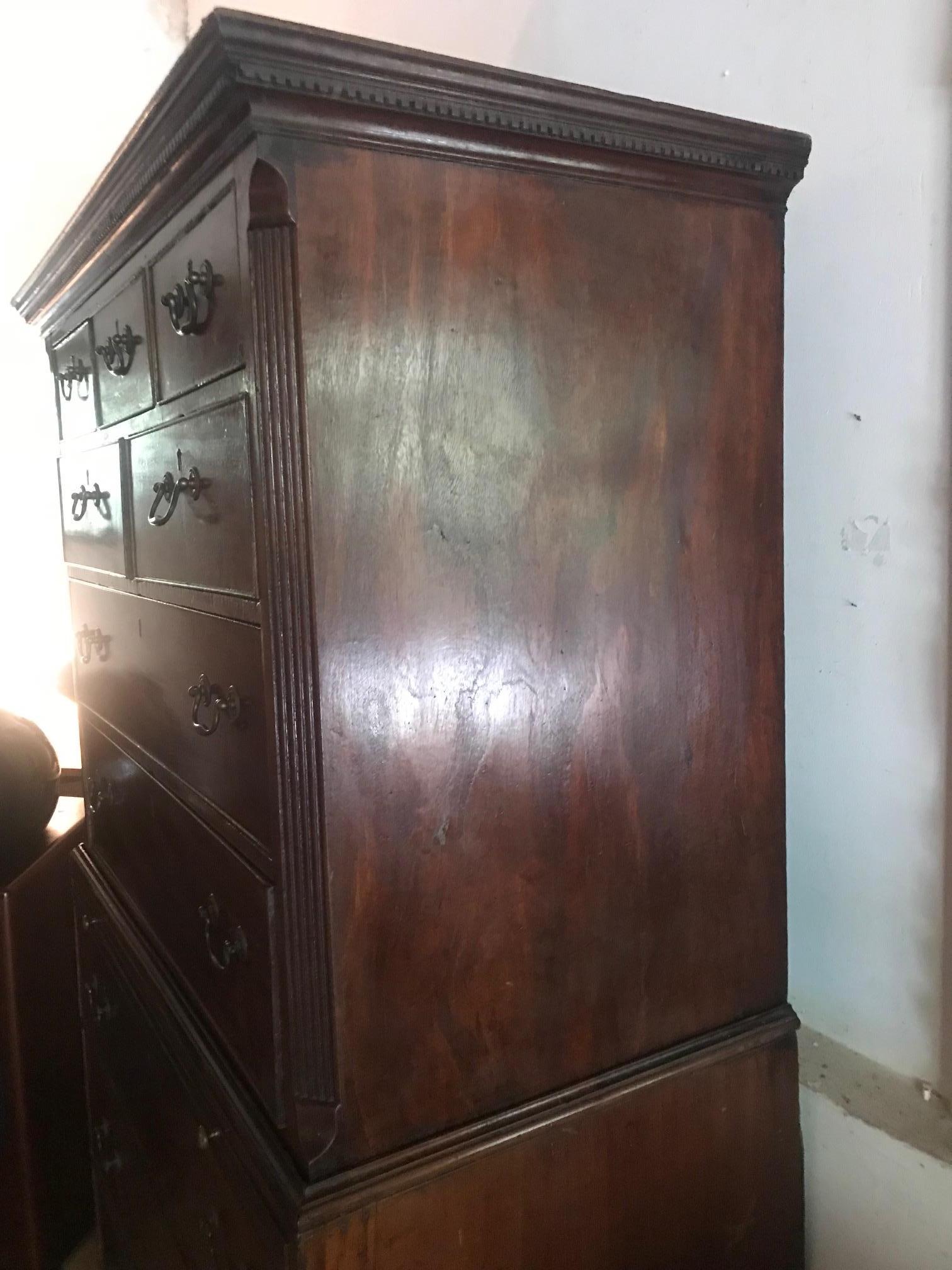 19th Century Mahogany Chest on Chest Tall Boy with Sleeve 4