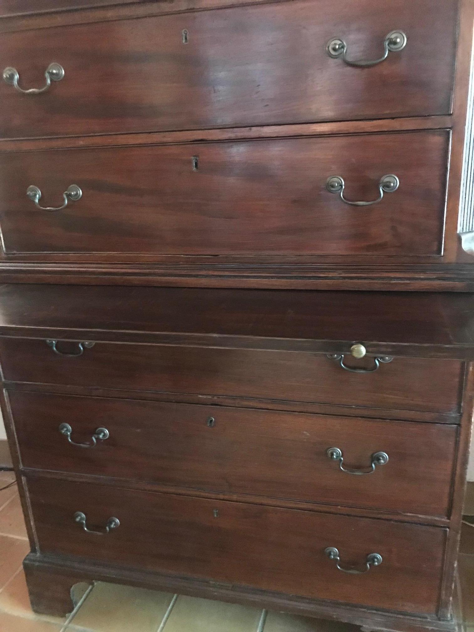 19th Century Mahogany Chest on Chest Tall Boy with Sleeve 2