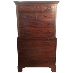 Antique 19th Century Mahogany Chest on Chest Tall Boy with Sleeve