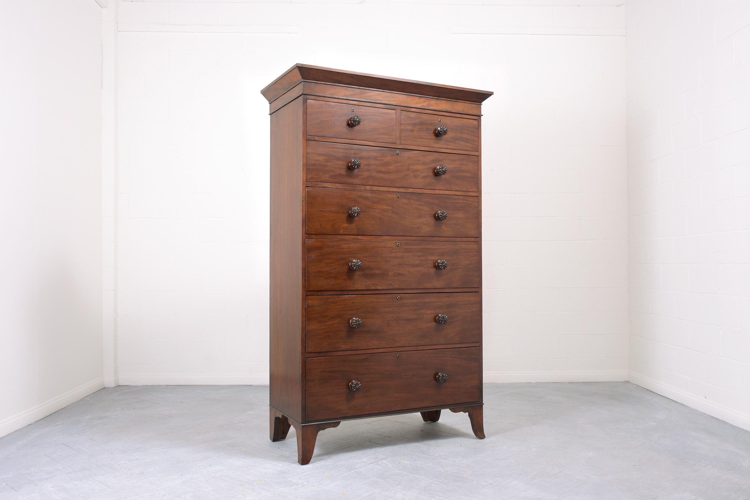 English 19th-Century American Classical Mahogany Tall Chest of Drawers For Sale