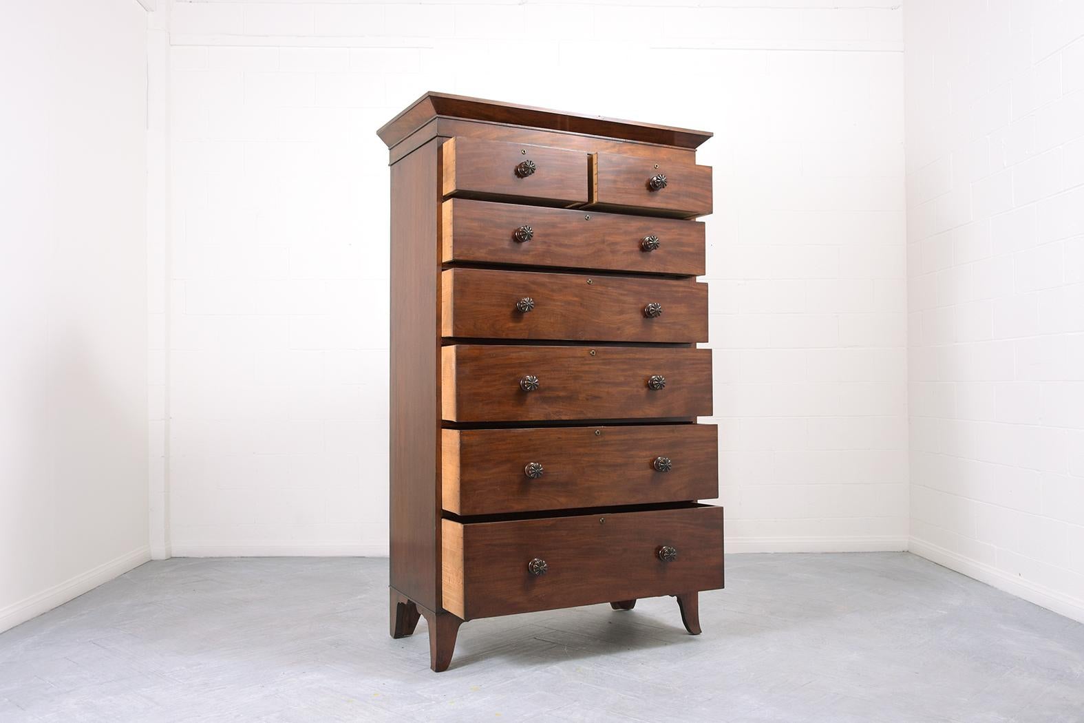 Carved 19th-Century American Classical Mahogany Tall Chest of Drawers For Sale