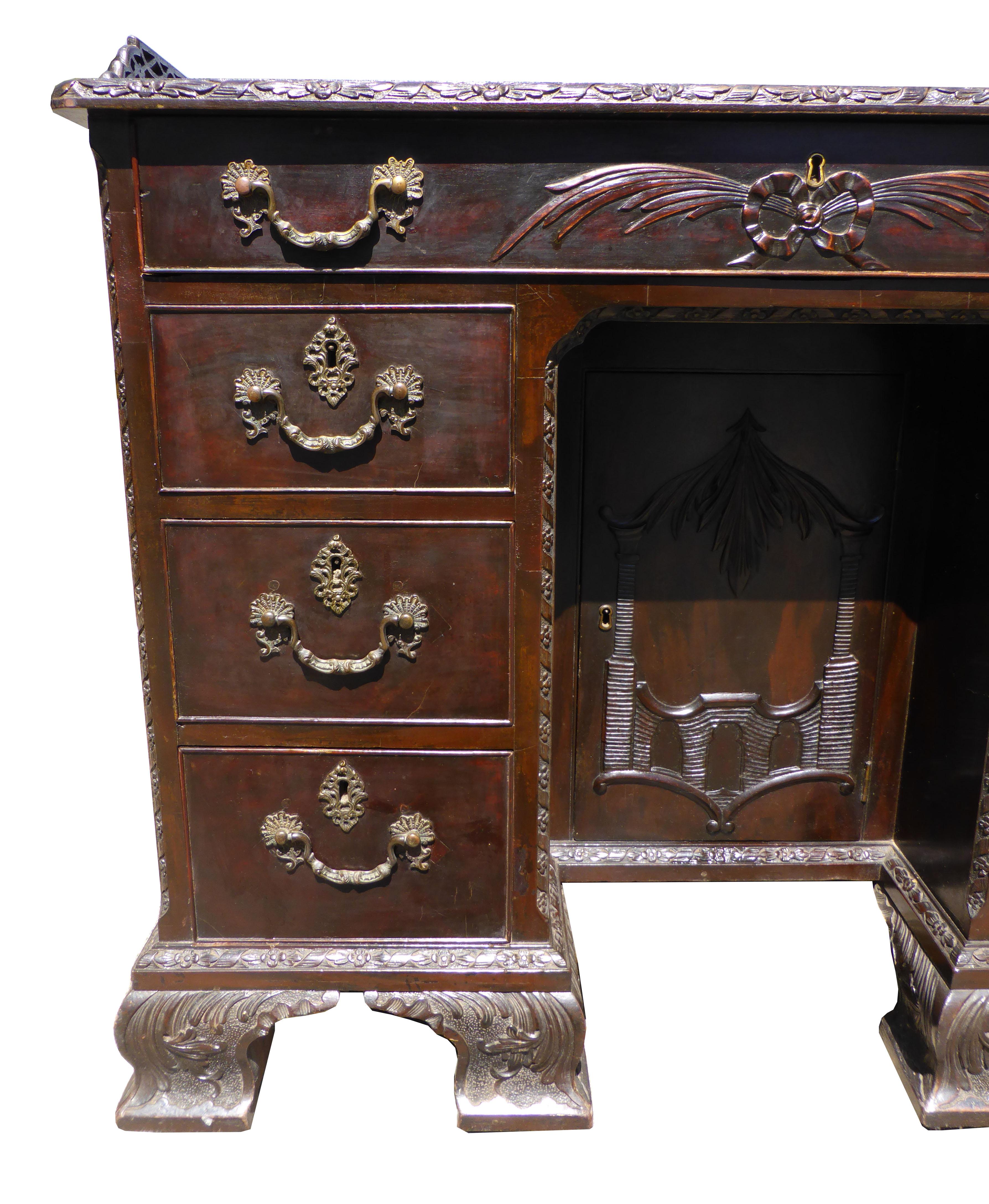 English 19th Century Mahogany Chinese Chippendale Desk For Sale