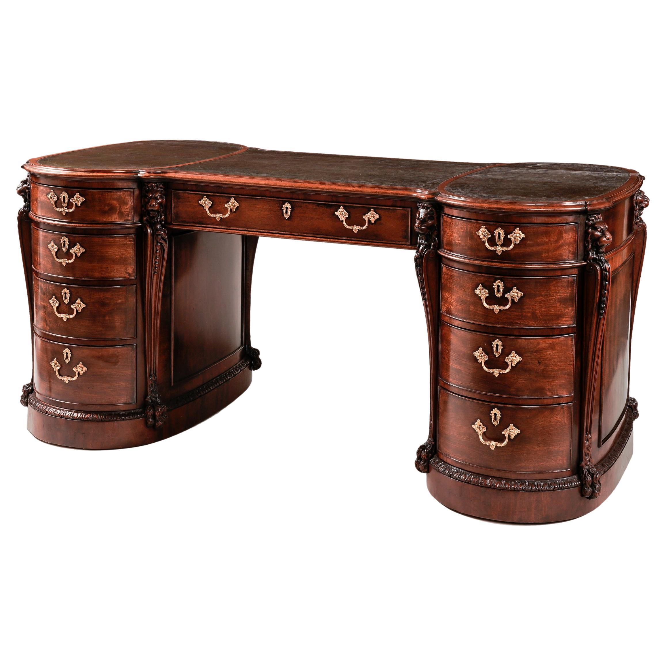 19th Century Mahogany Chippendale Partners Pedestal Desk For Sale