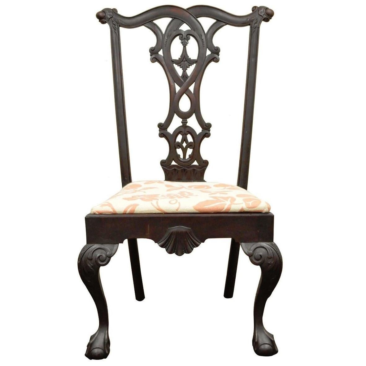 19th Century Mahogany Chippendale Style Ball and Claw Shell Carved Side Chair