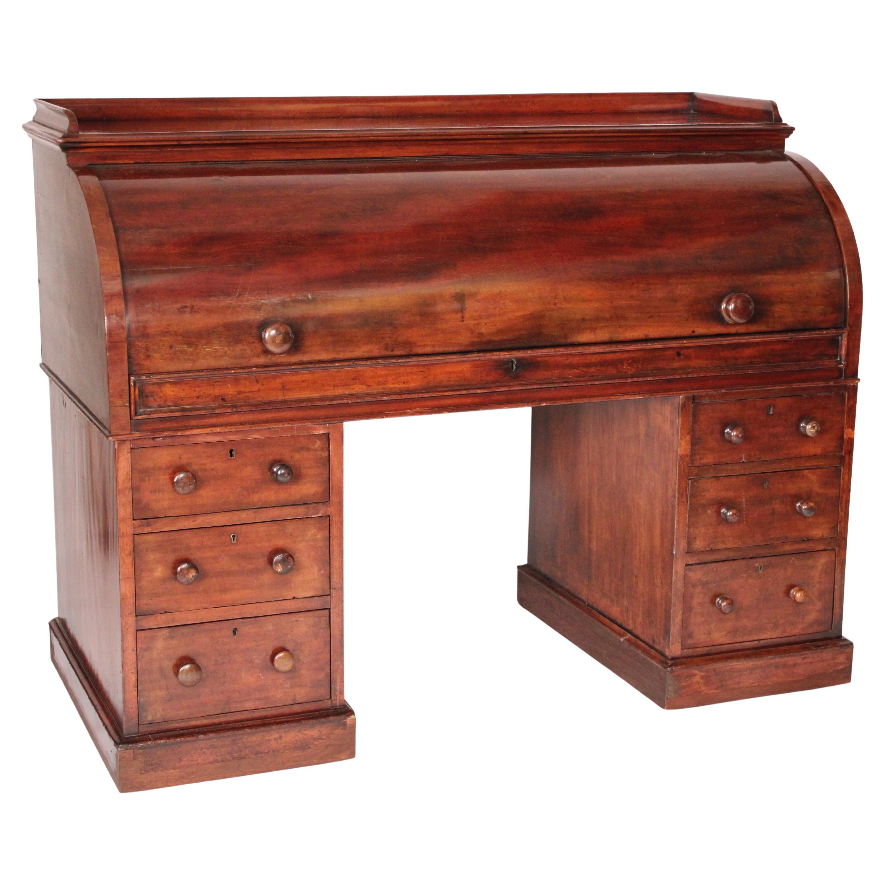 19th Century Mahogany Cylinder Desk