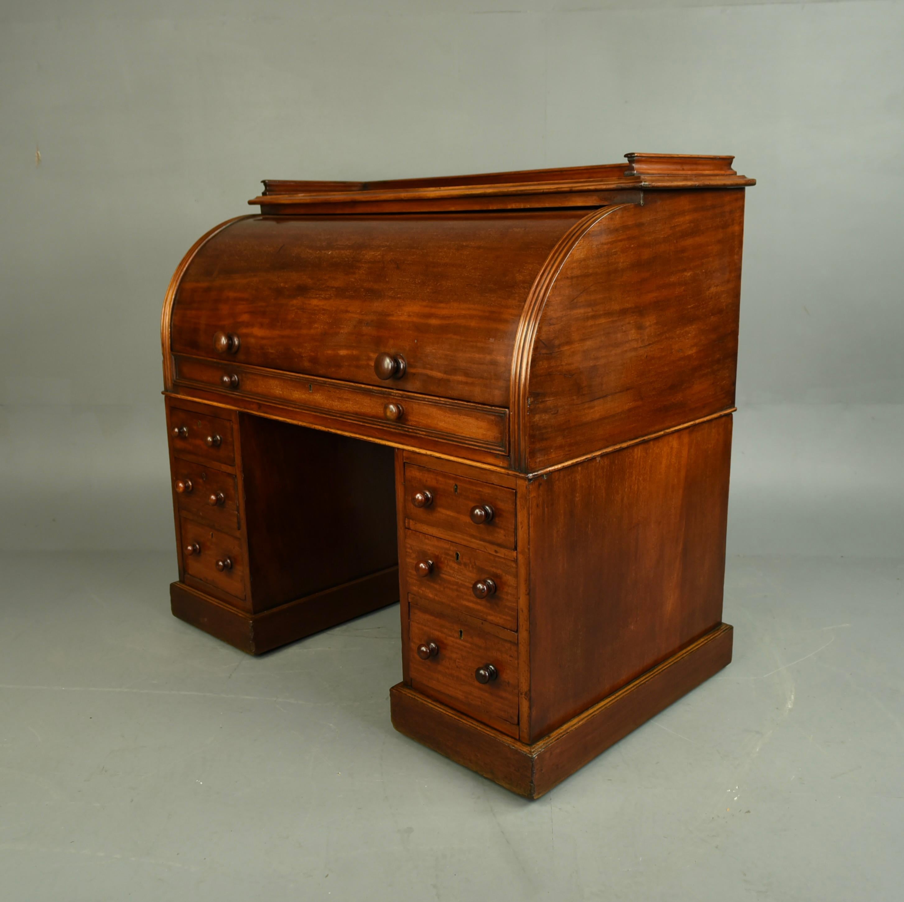 Victorian 19th century mahogany cylinder top pedestal desk secretary