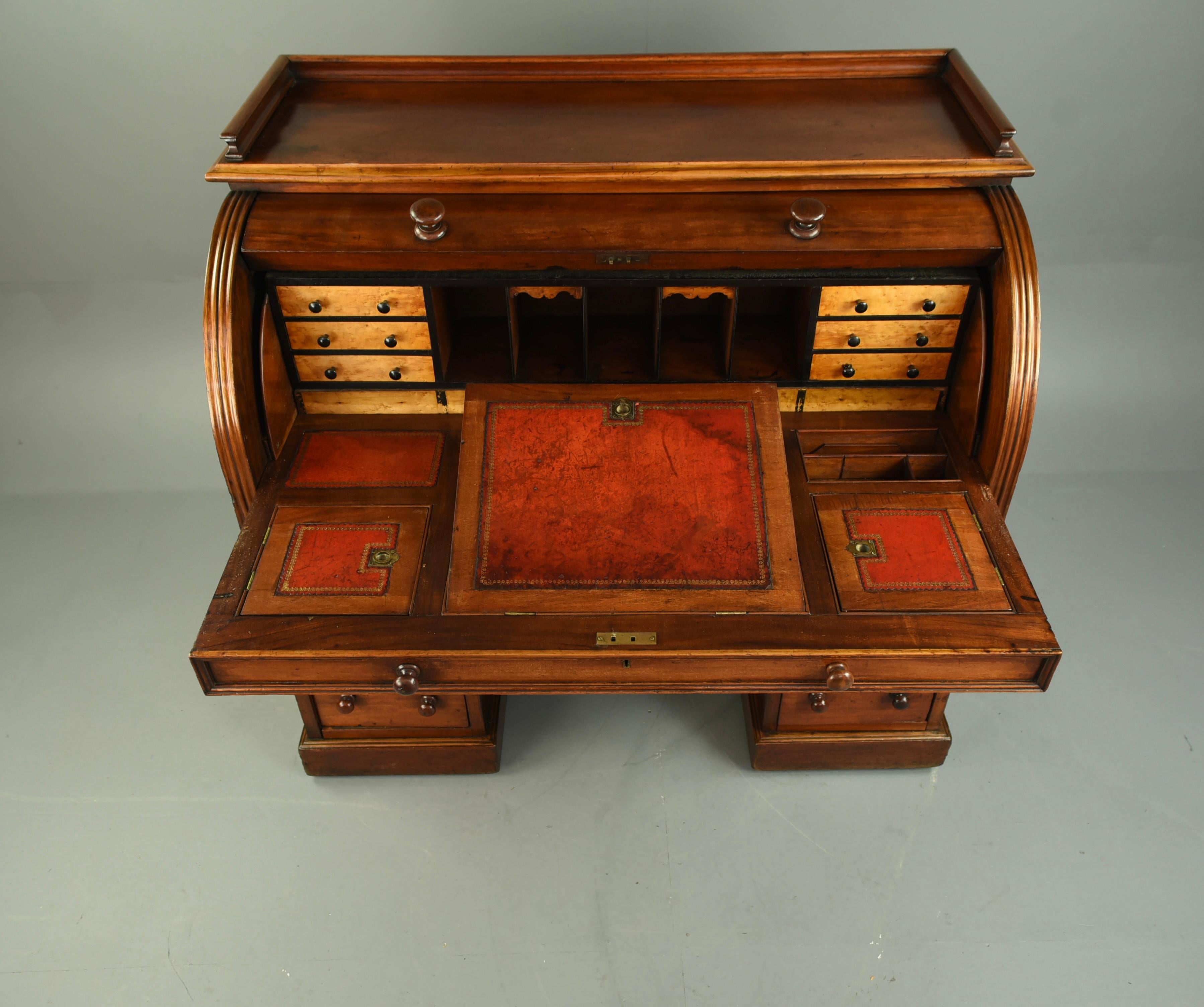 19th Century 19th century mahogany cylinder top pedestal desk secretary