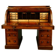 Antique 19th century mahogany cylinder top pedestal desk secretary 