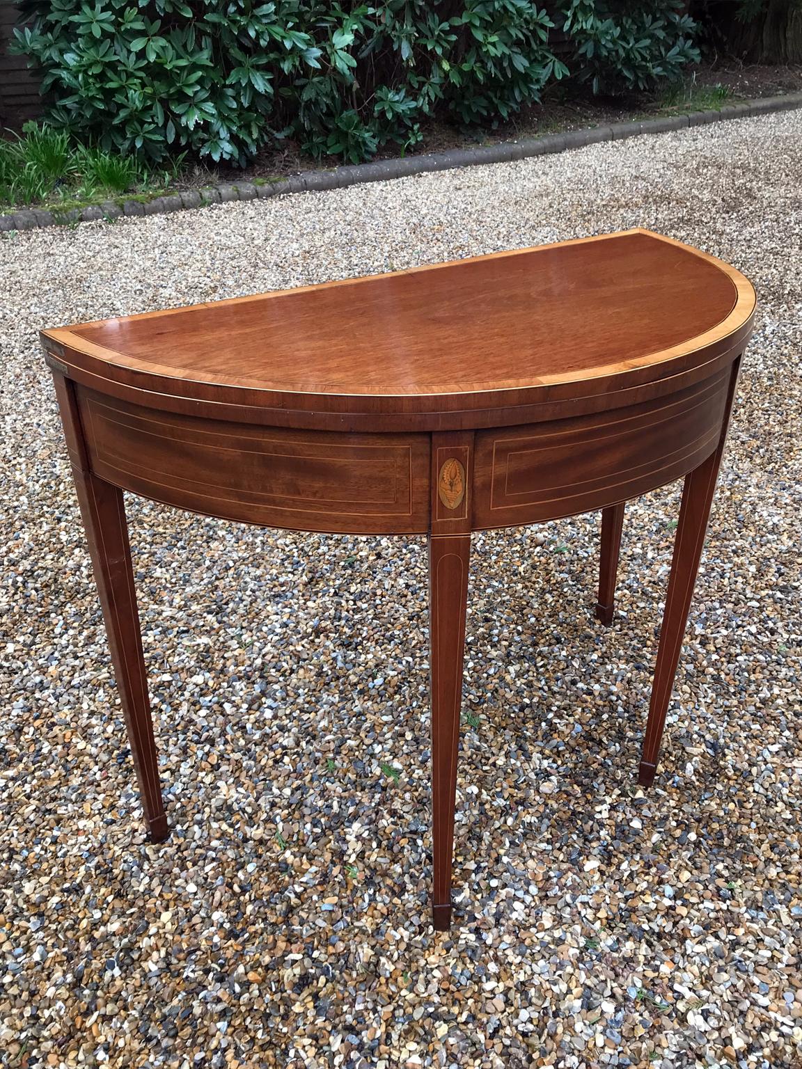 British 19th Century Mahogany Demilune Card Table For Sale
