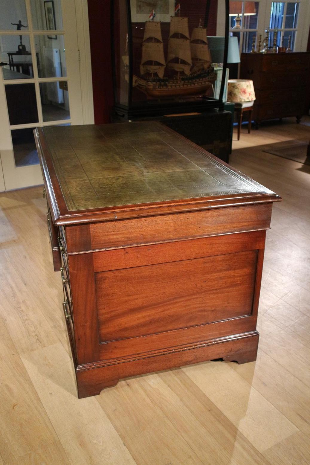 19th Century Mahogany Desk with Greem Leather Top 6