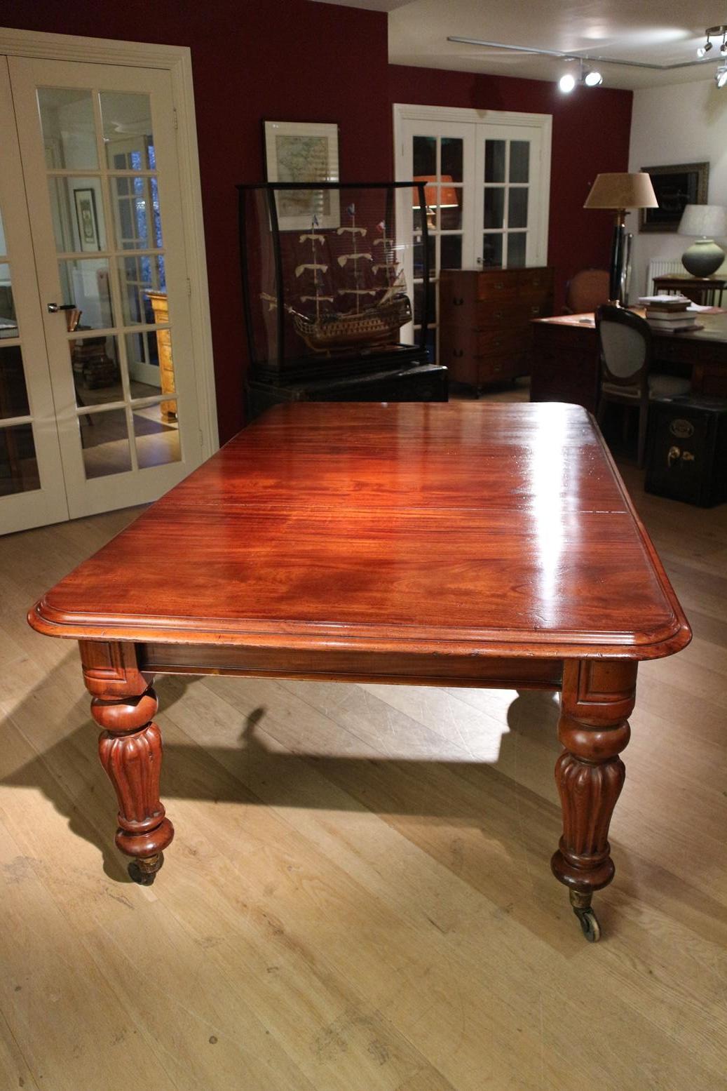 Victorian antique mahogany table with extra original sheet. Beautiful quality mahogany with a warm color. It is extending table with a wind out system. Beautiful stylish table.
Origin: England, Victorian
Period: Approx. 1840
Size: 128cm x 144cm /