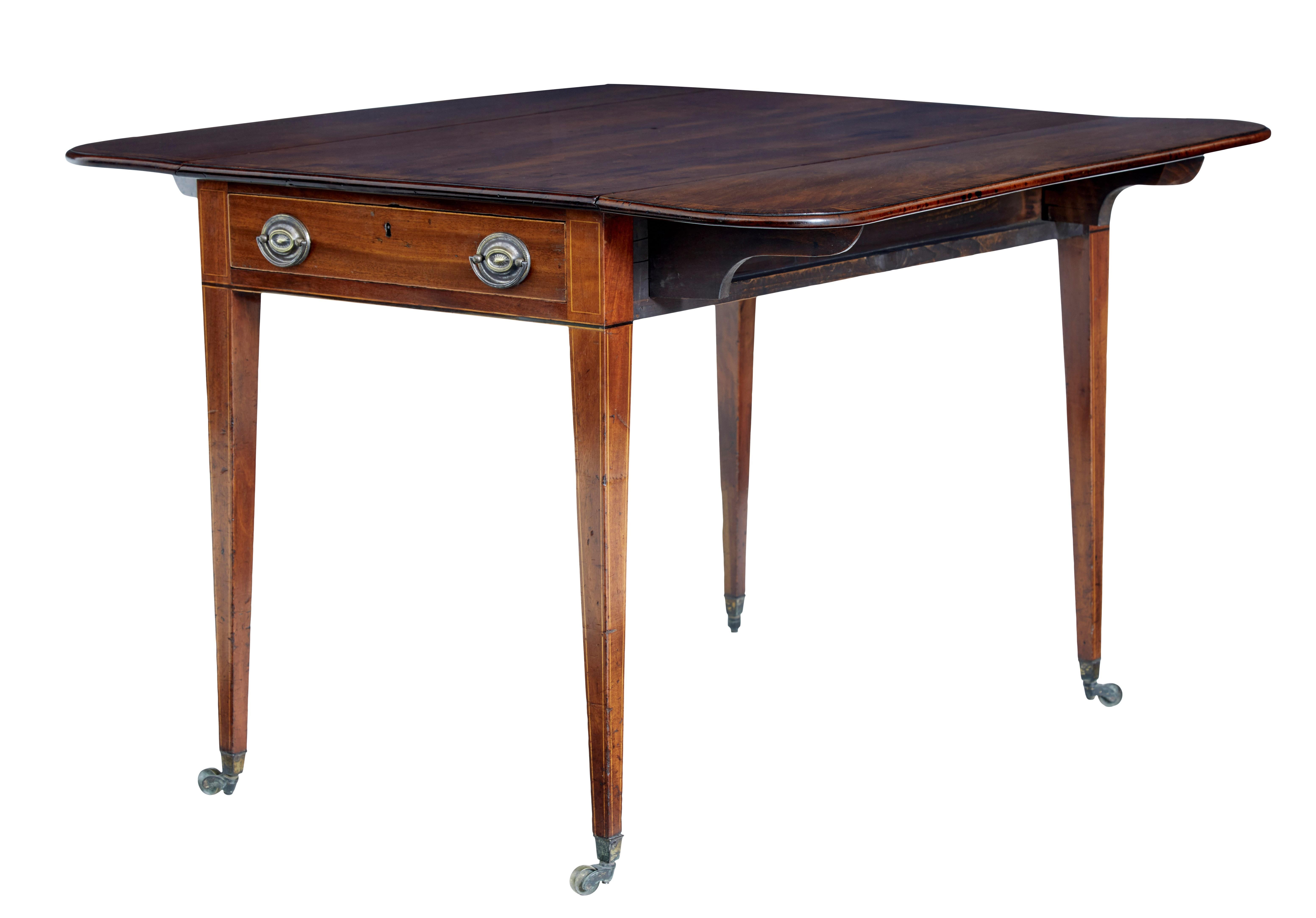 19th Century mahogany drop leaf pembroke table circa 1840.

Good quality early victorian drop leaf table which is known as a pembroke table, likely gaining it's name from the 9th duke of pembroke who was an amateur designer.

Strong in the